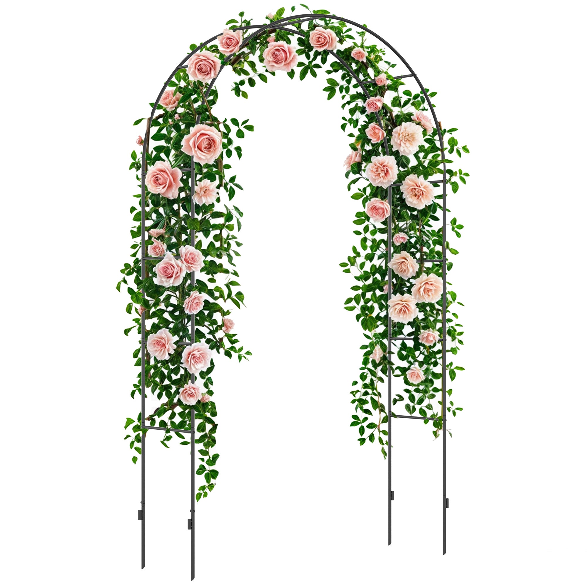 Outsunny Metal Rose Arch Trellis fir Kläim-Pflanzen – Gärten Arch mat spitzem Design – Metal Struktur Arbor Trellis fir Rosen – Archway fir de Gaart 140 x 40 x 240 cm Schratt