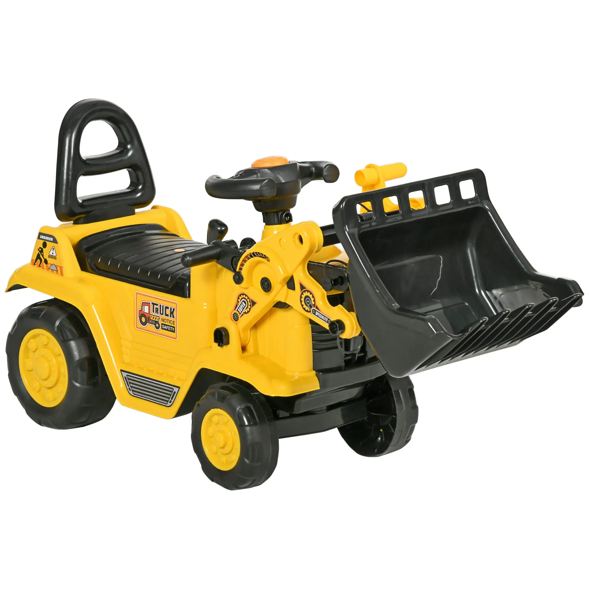 Seat Excavator with Built-in Storage Compartment Kids Ride-on Tractor Kids Digger with Horn Slider Digger Vehicle Wheel Yellow+Black 80 x 26.5 x 39 cm
