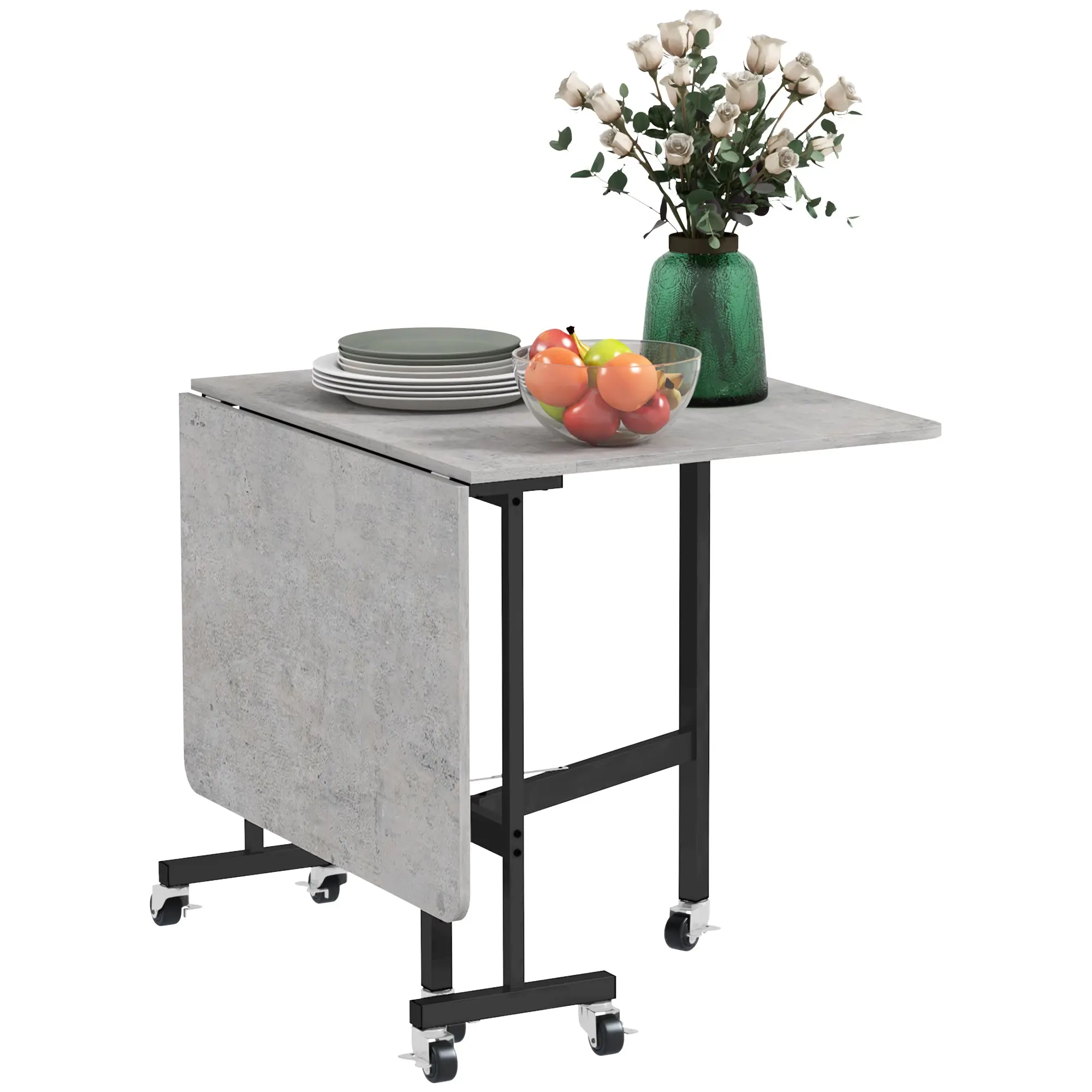 Dining Table, Folding Kitchen Table with Casters, Steel Legs, Folding Table for 4-6 People, Dining Table for Small Spaces, Kitchen, Dining Room, 120 x 80 x 73 cm, Gray
