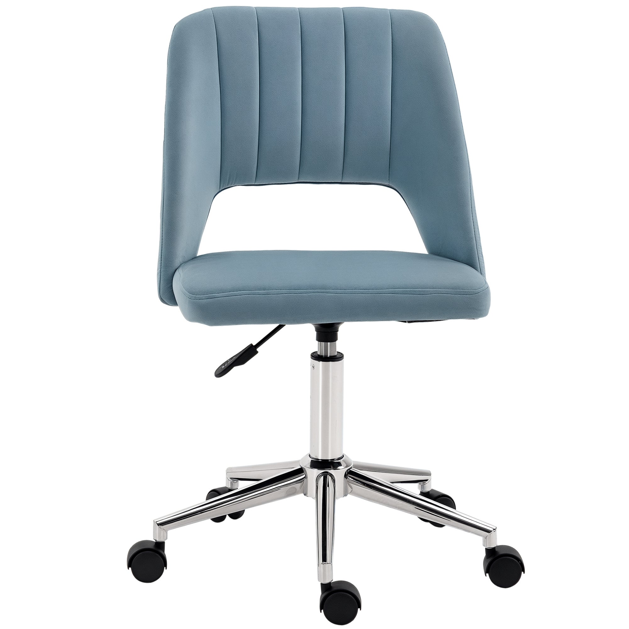 Desk Chair, Height Adjustable Home Office Chair without Armrest, Swivel Office Chair with Velvet Look, Ergonomic Makeup Chair for Bedroom, Study Room, Blue