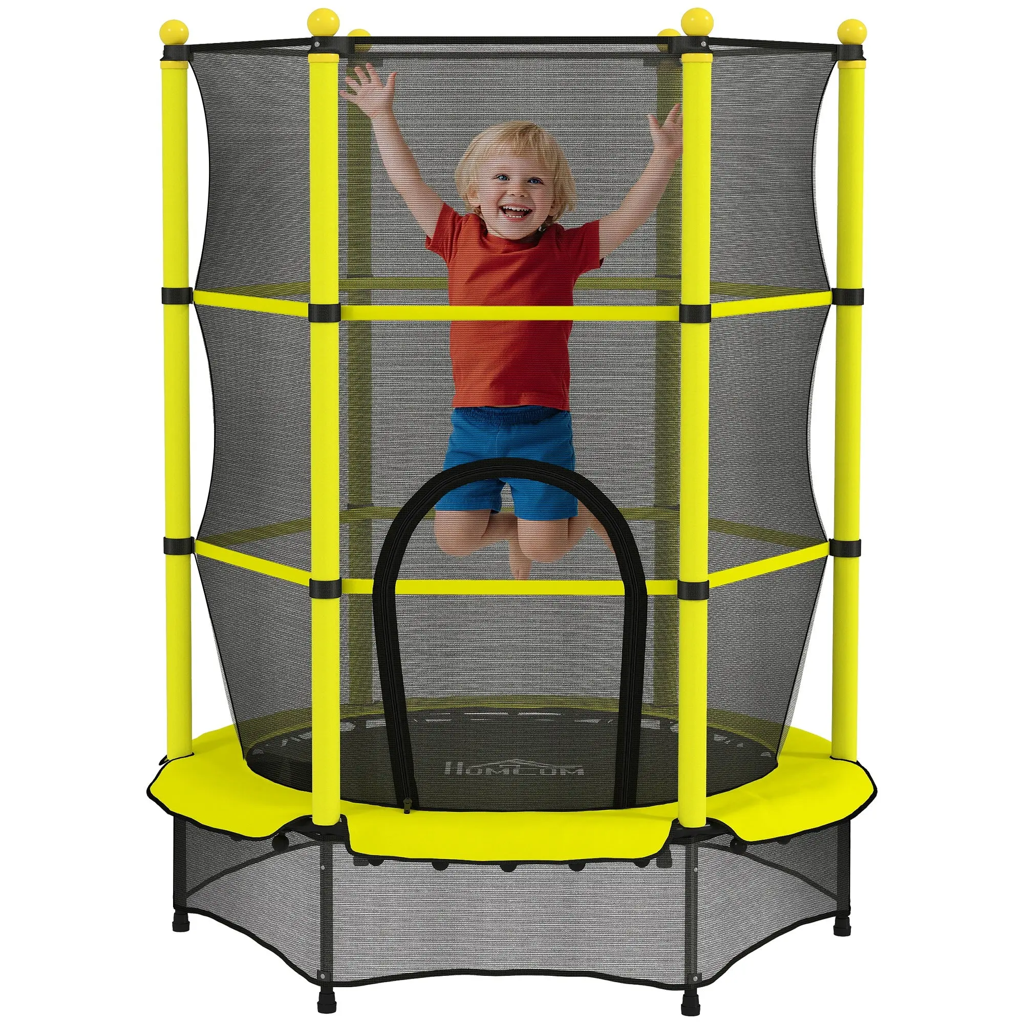 Kids' Trampoline 55" (140 cm) — Safety Net & Steel Frame, Up to 110 lb (50 kg), Indoor/Outdoor, Yellow