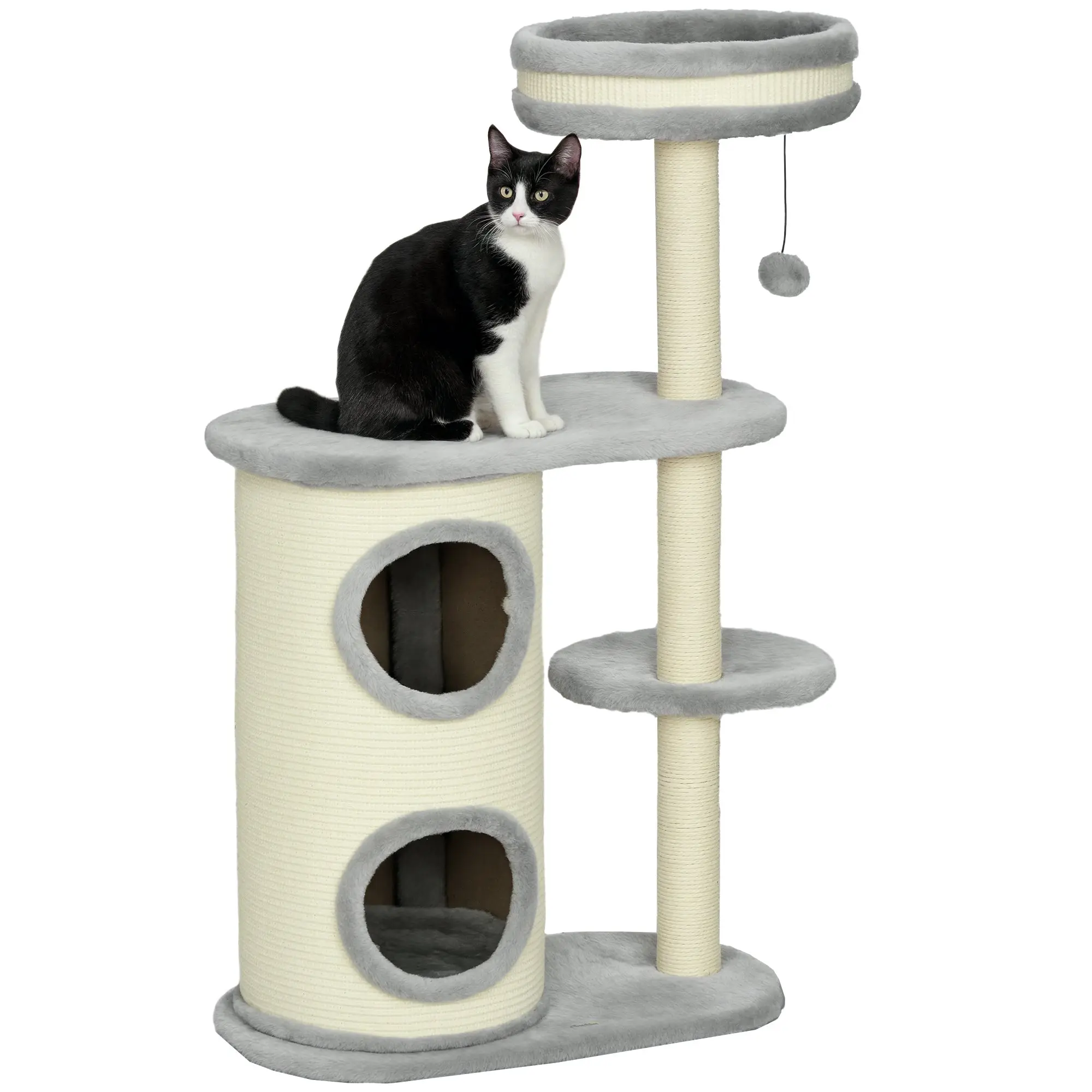 Cat Tree, 100 cm, Climbing Tree with Scratching Post, Cat Scratcher with Sisal Pole and Play Ball, Cat Furniture with Cushion, Plush, Gray
