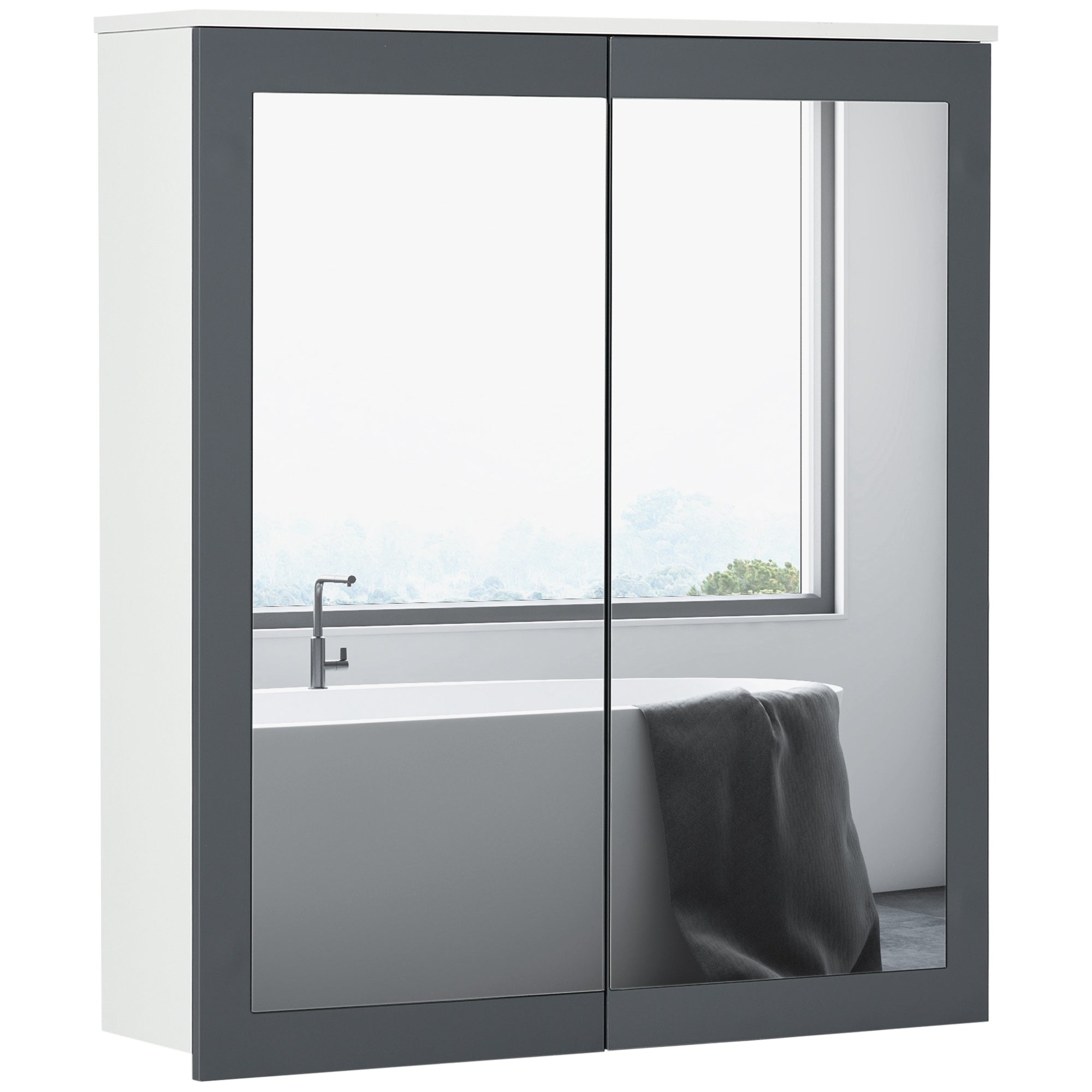 Keankin Bathroom Cabinet with Mirror Wall Mounted Bathroom Cabinet with 2 Glass Doors and Adjustable Shelves 69x17x75.5 cm White
