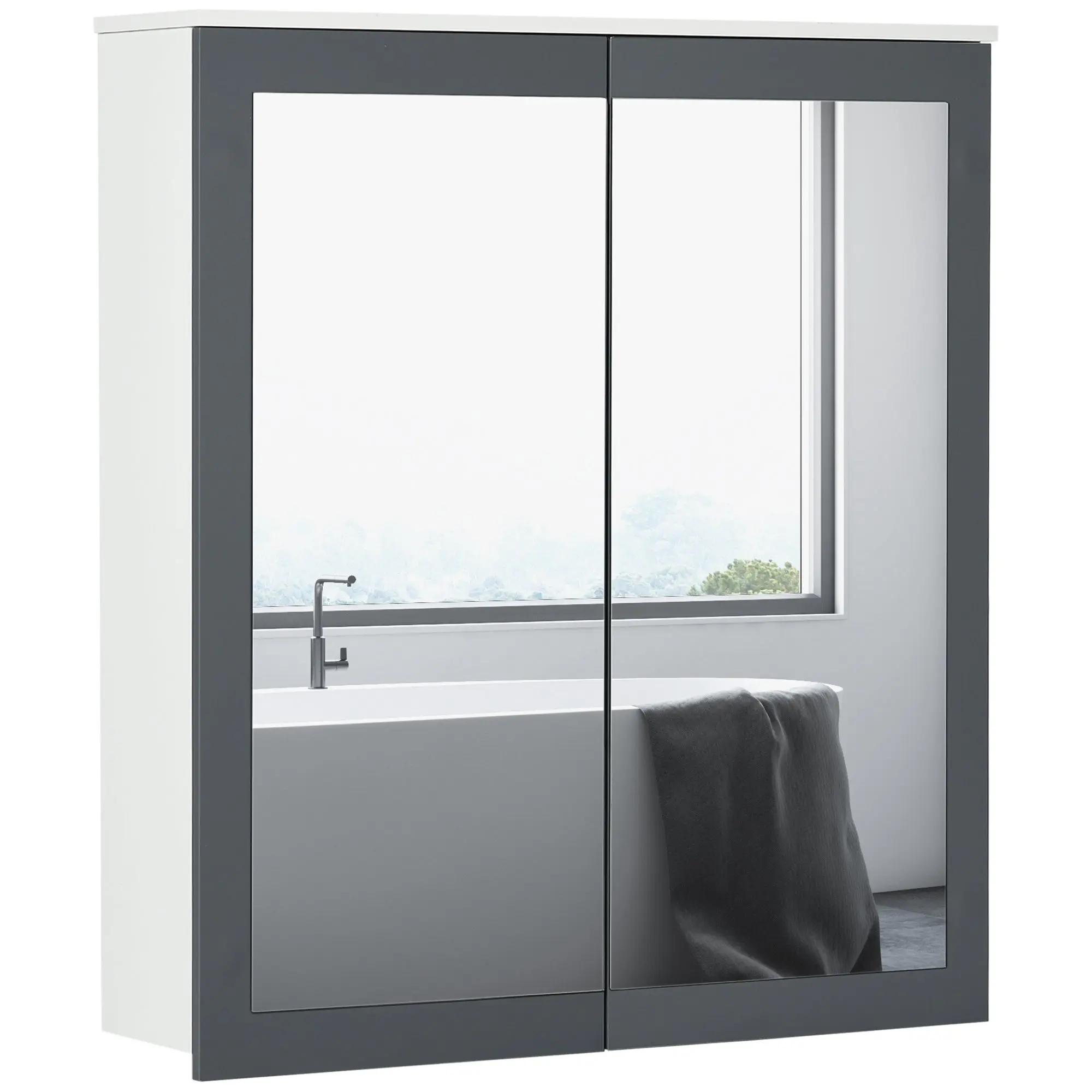 Keankin Bathroom Cabinet with Mirror Wall Mounted Bathroom Cabinet with 2 Glass Doors and Adjustable Shelves 69x17x75.5 cm White
