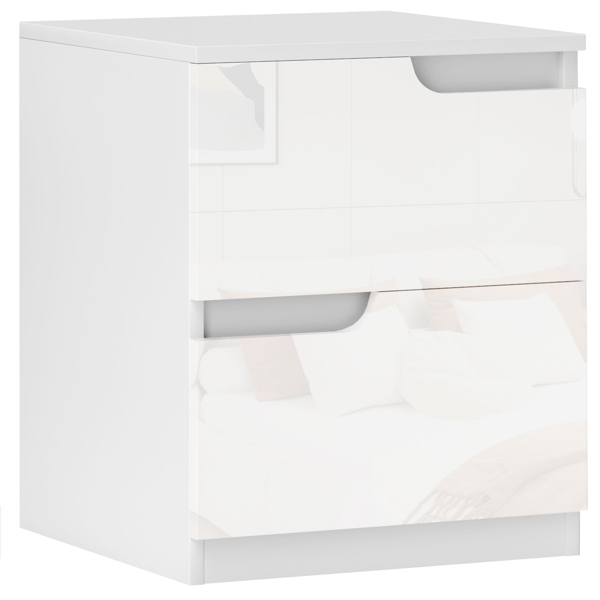 HOMCOM Modern Natbord med Højglans Hvide Frontskuffer og Polstret Top - 40x40x48 cm Hvid