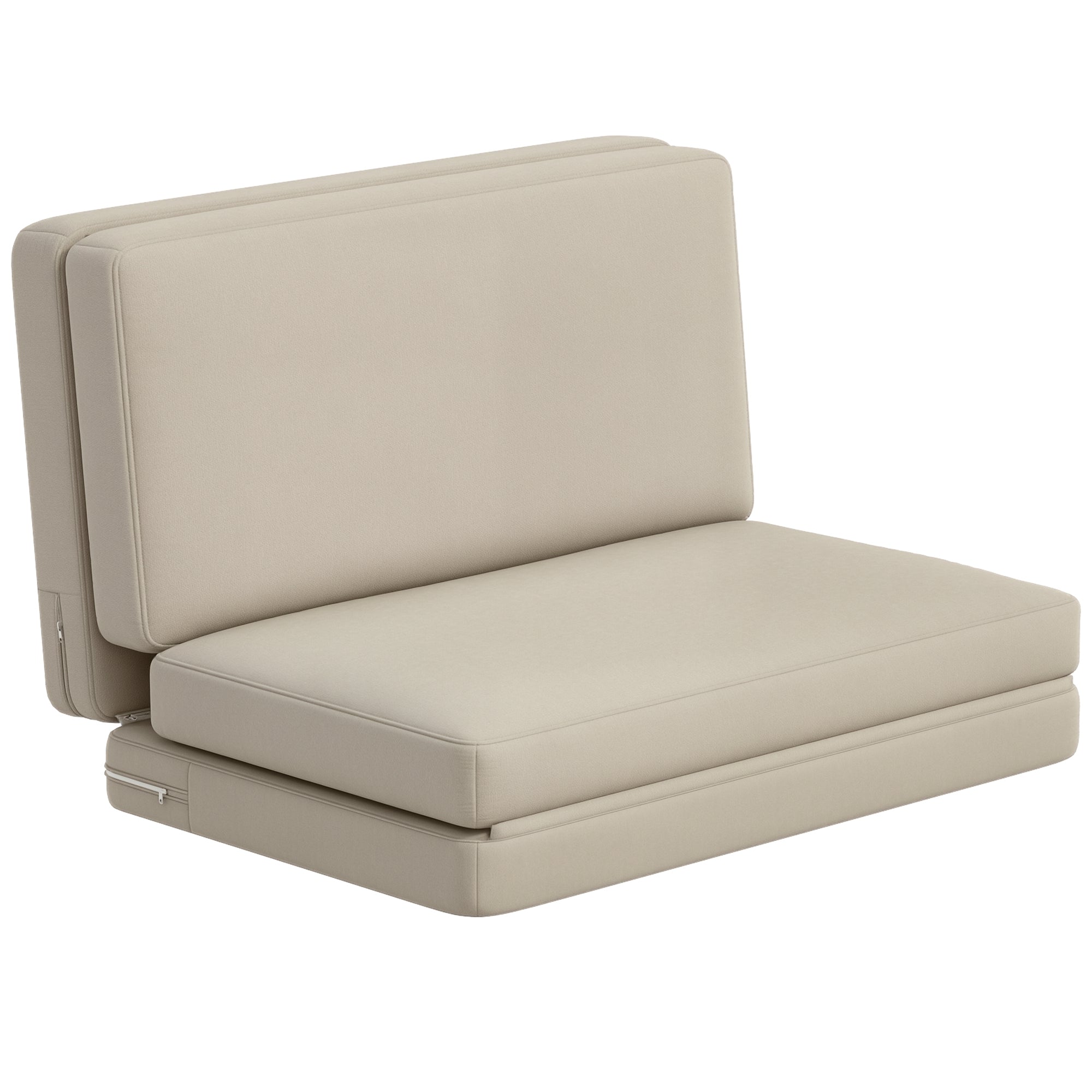 3-in-1 Folding Floor Sofa Bed with Velvet Look, Upholstered Sofa Bed Supports up to 240 kg for Bedroom, Living Room, Beige