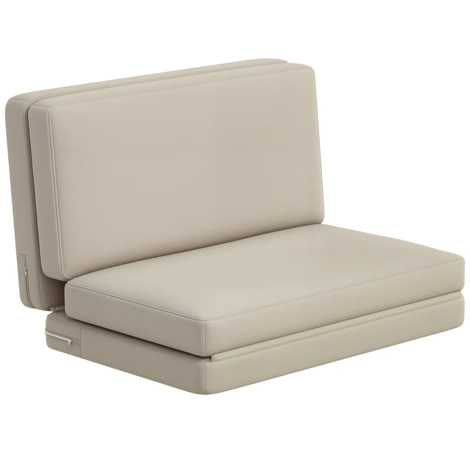 3-in-1 Folding Floor Sofa Bed with Velvet Look, Upholstered Sofa Bed Supports up to 240 kg for Bedroom, Living Room, Beige