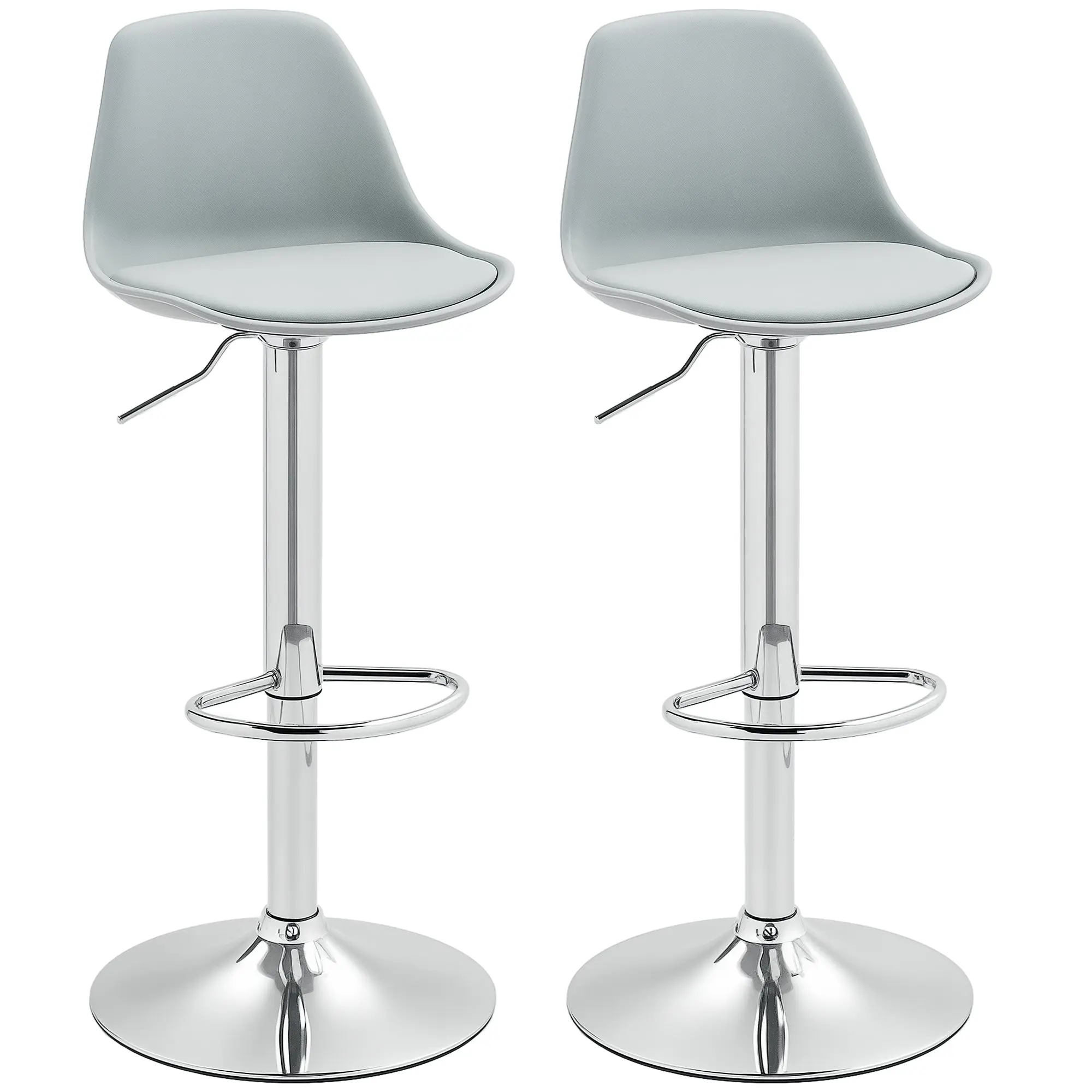 Bar Stool 2-Piece Set, Upholstered Bar Chair with Steel Frame, Backrest, Height Adjustable Kitchen Chairs with Footrest 360° Swivel Counter Stool for Kitchen, Living Room, Dining Room, Faux Leather Grey