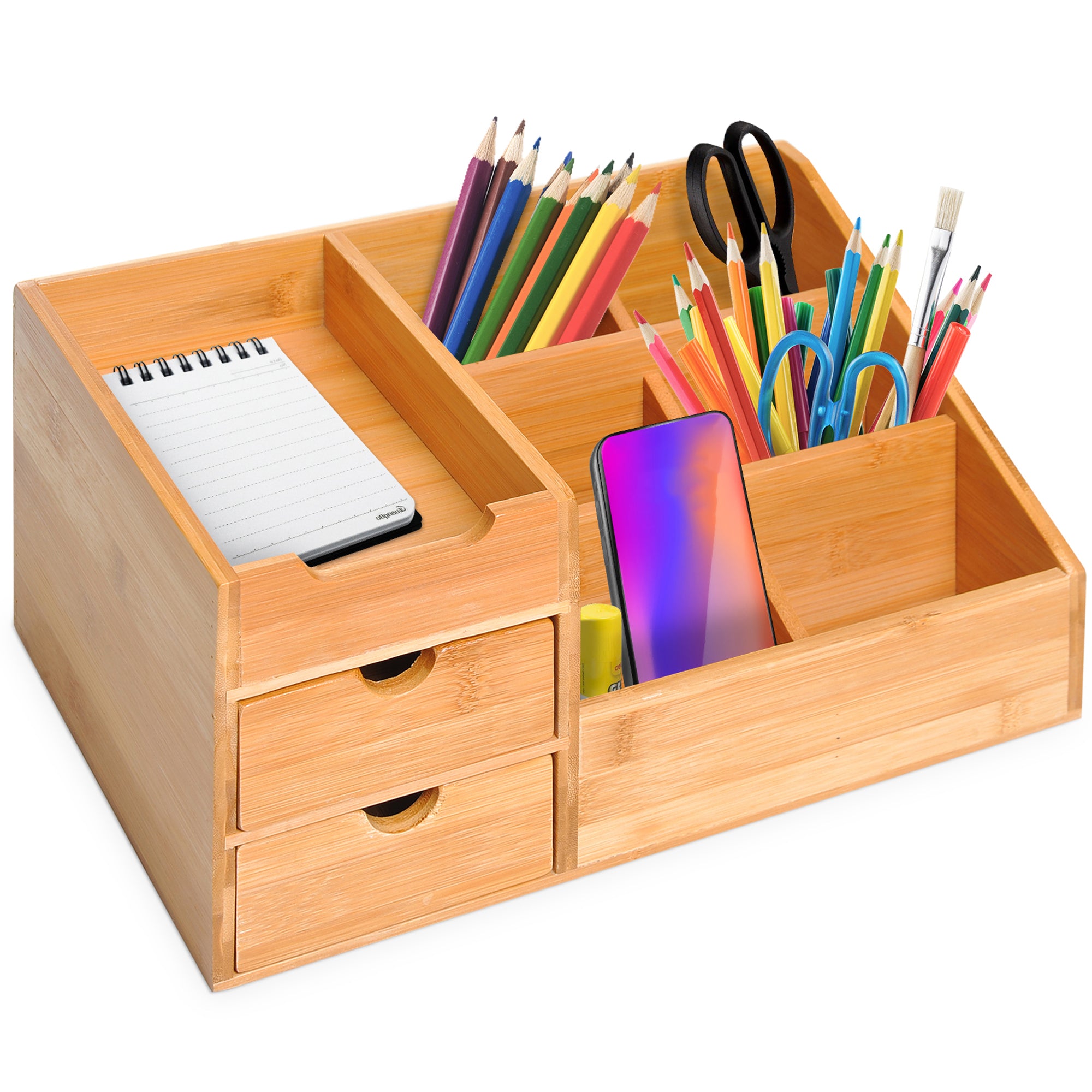 HOMCOM Schreifdësch Organisateur Storage Box Büro Box Organisatioun 2 Schublade Natierlech L33 x W20.5 x H15.5 cm