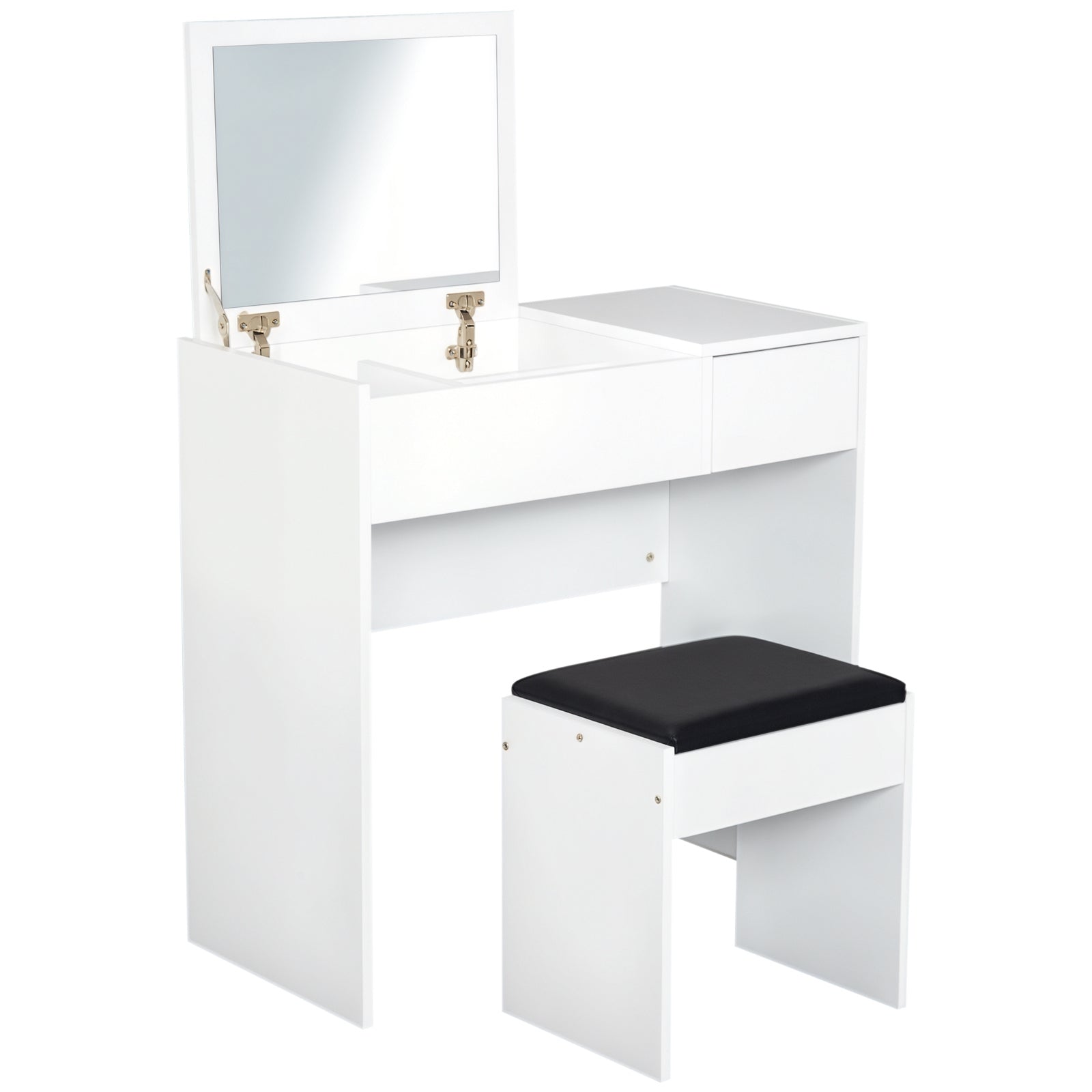Coiffeuse HOMCOM avec Tabouret - Table de Maquillage avec Miroir Escamotable et Boîtes de Rangement 80x40x79 cm et 40x30x40 cm Blanc