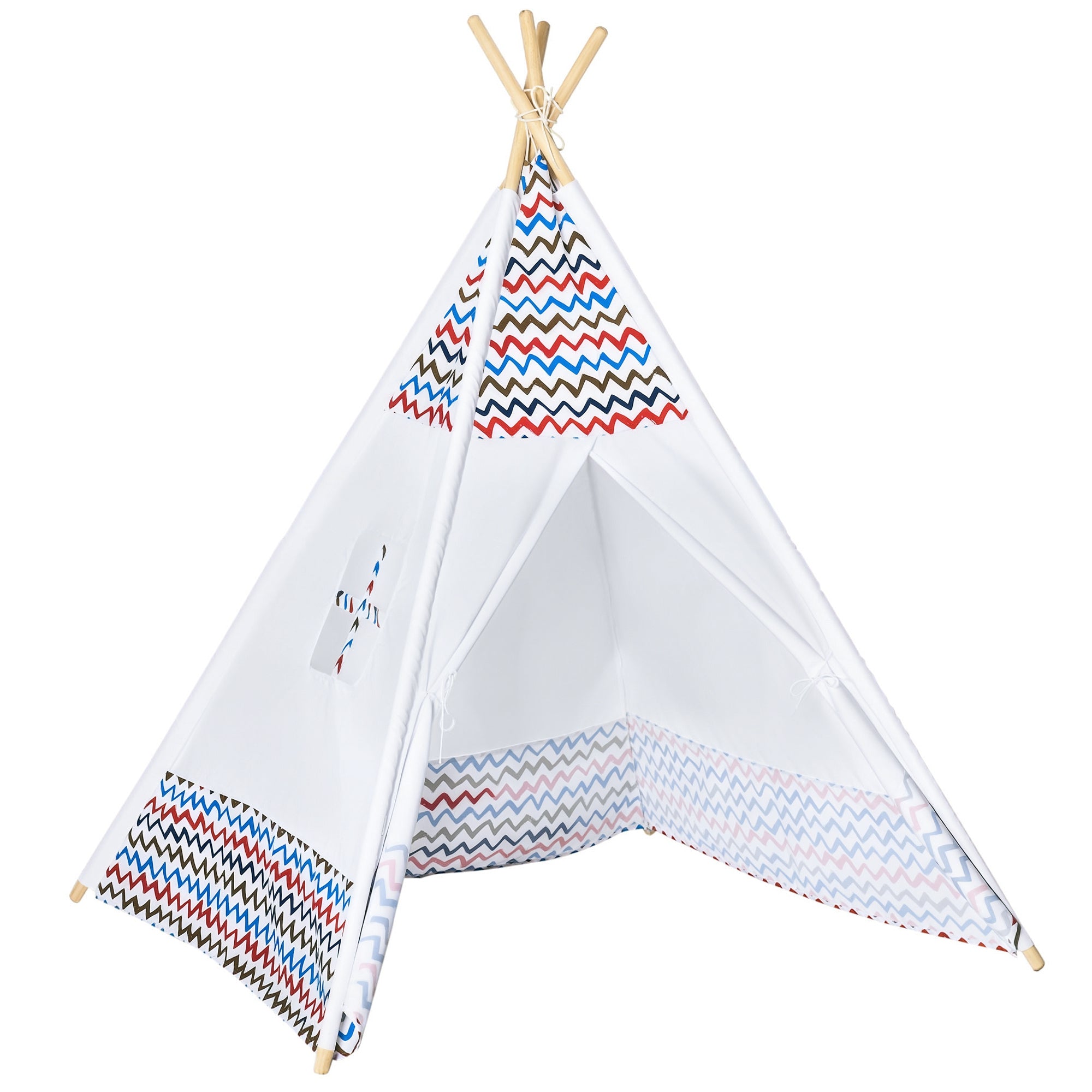 HOMCOM Kindertipi Zelt für Kinder ab 3 Jahren, tragbares Holztipi mit Fenster für drinnen und draußen 120x120x155 cm Weiß