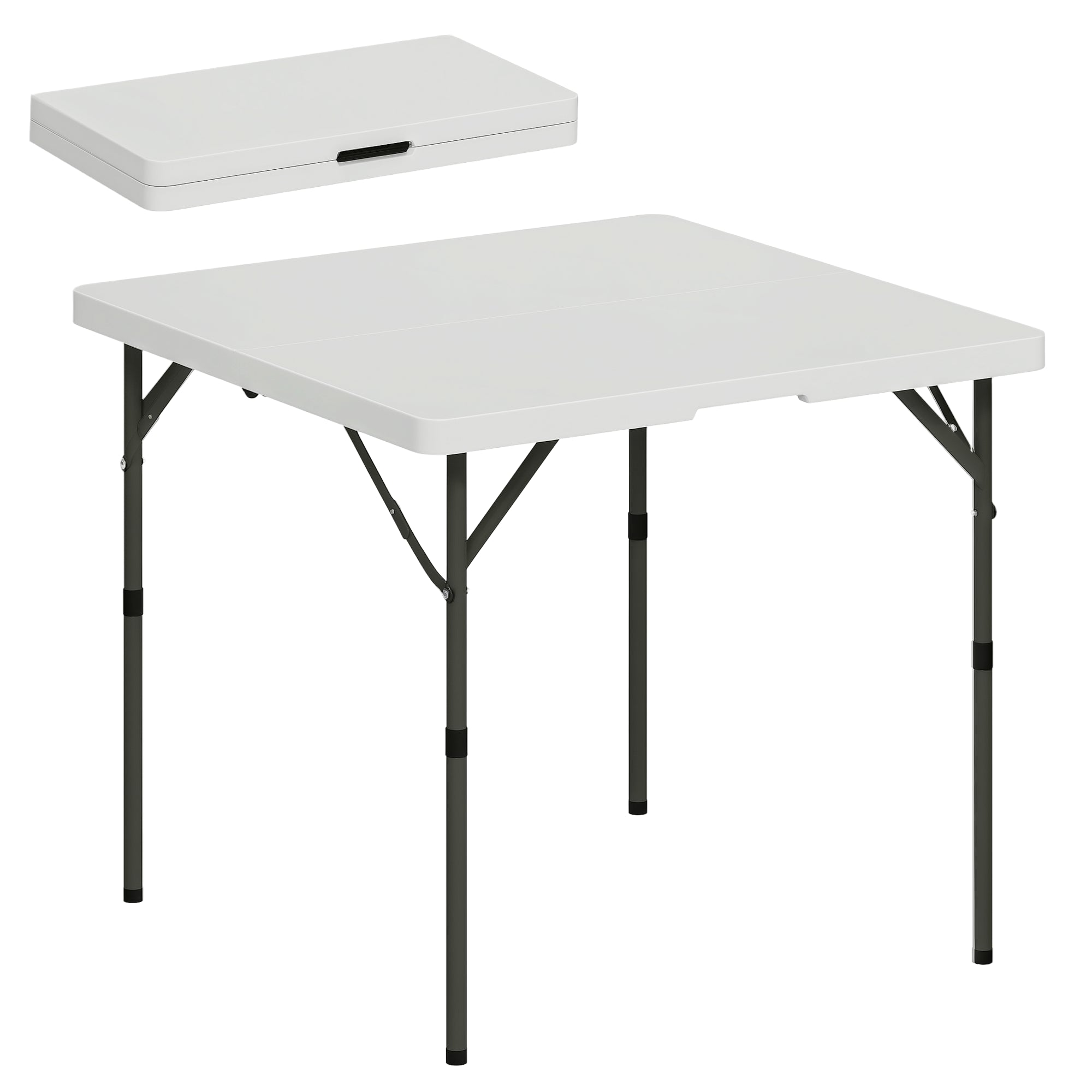 Outsunny Foldbart Campingbord Justerbar Højde Multifunktionelt Bord Letvægts Sidebord til Have Terrasse Balkon Camping Picnik 86 x 86 cm Hvid