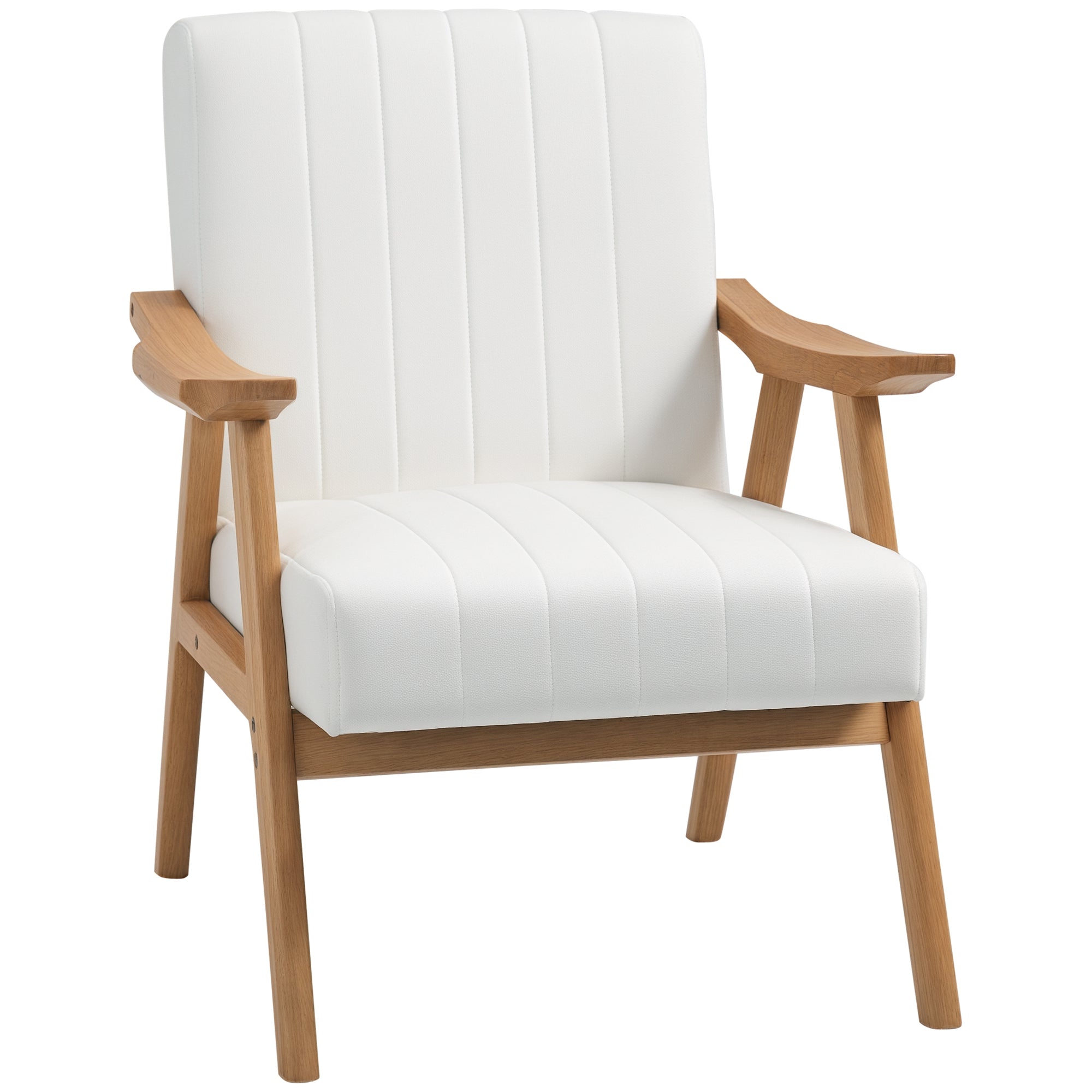 Armchair Living Room Lounge Chair with Rubberwood Legs, Upholstered Chair with Velvet Look, Reading Chair for Bedroom Study Room Cream