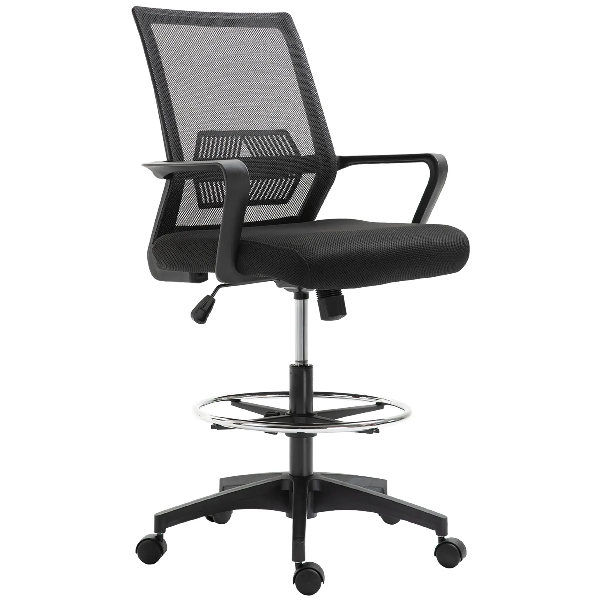 Office Chair Ergonomic Desk Chair with Adjustable Foot Ring, Lumbar Support, Height Adjustable Swivel Chair with Mesh Upholstery, Drafting Chair with Rocking Function, Office Chair Black