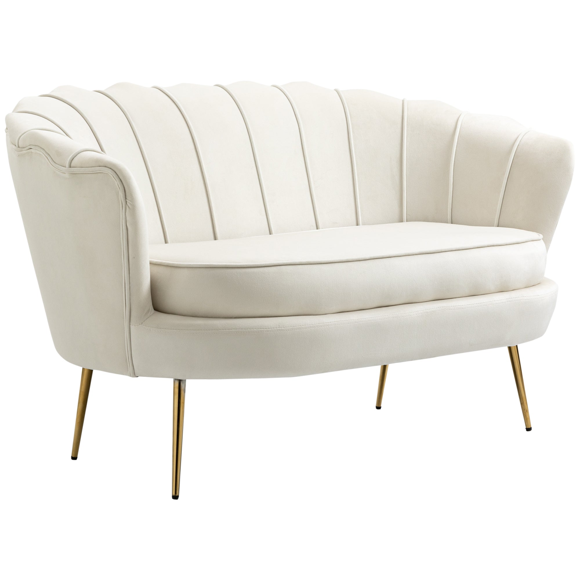 HOMCOM 2-miestna pohovka so opierkami, hrubo polstrovaná, moderný loveseat s vzhľadom z plyšu, pre obývaciu izbu a spálňu, 130 x 77 x 77 cm, krémovo biela