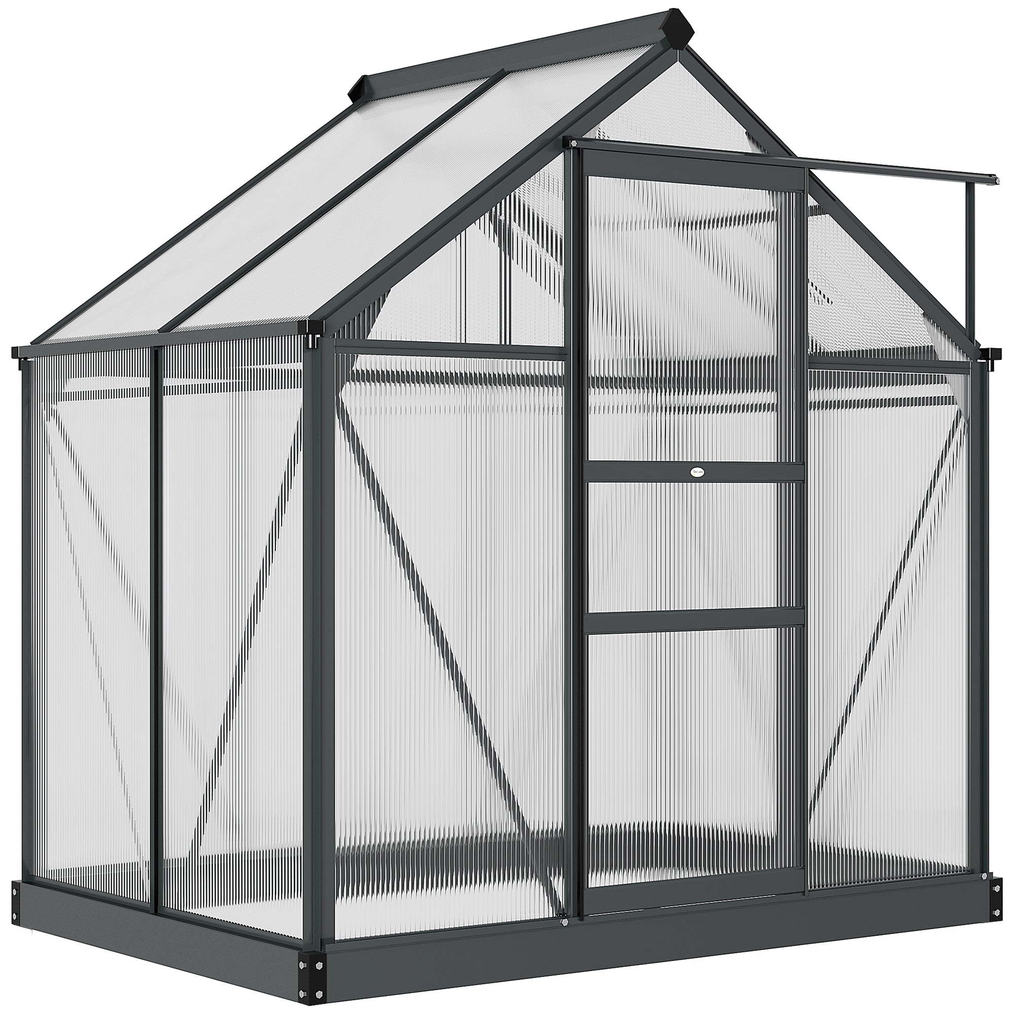 Outsunny Polükarbonaat Aiakasvuhoone 2.51 m² Alumiinium Aiakasu 190 x 132 x 201 cm UV-Kindel, koos Tugevdatud Alusega, Vihmaveesüsteemiga, Katuseakna ja Liuguksega, Hall