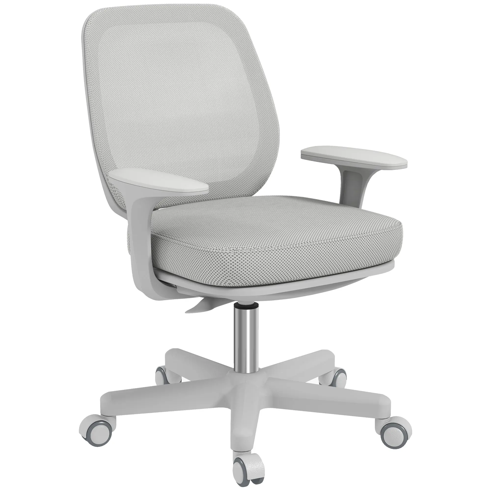 Office Chair Mesh Fabric Swivel Adjustable Height 360° Armrests on Wheels, Gray