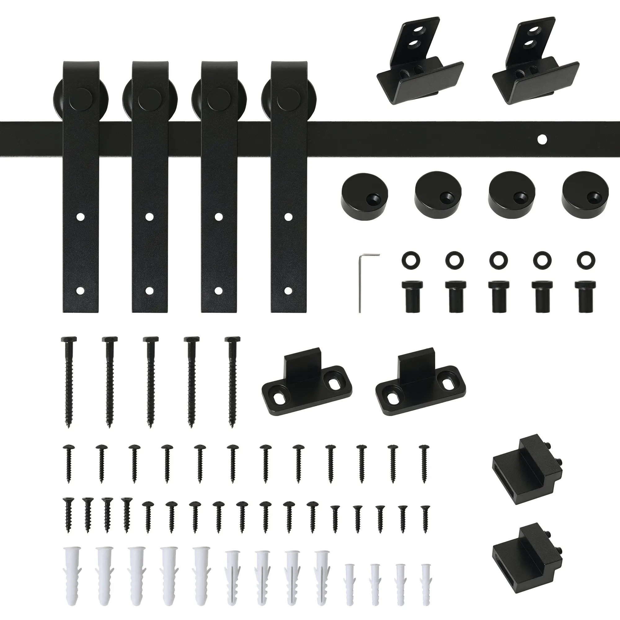 200cm Sliding Door Complete Set Sliding Door System with Floor Guide, Sliding Door Rail, Sliding Door Rollers Fittings Made of Carbon Steel for Double Sliding Door