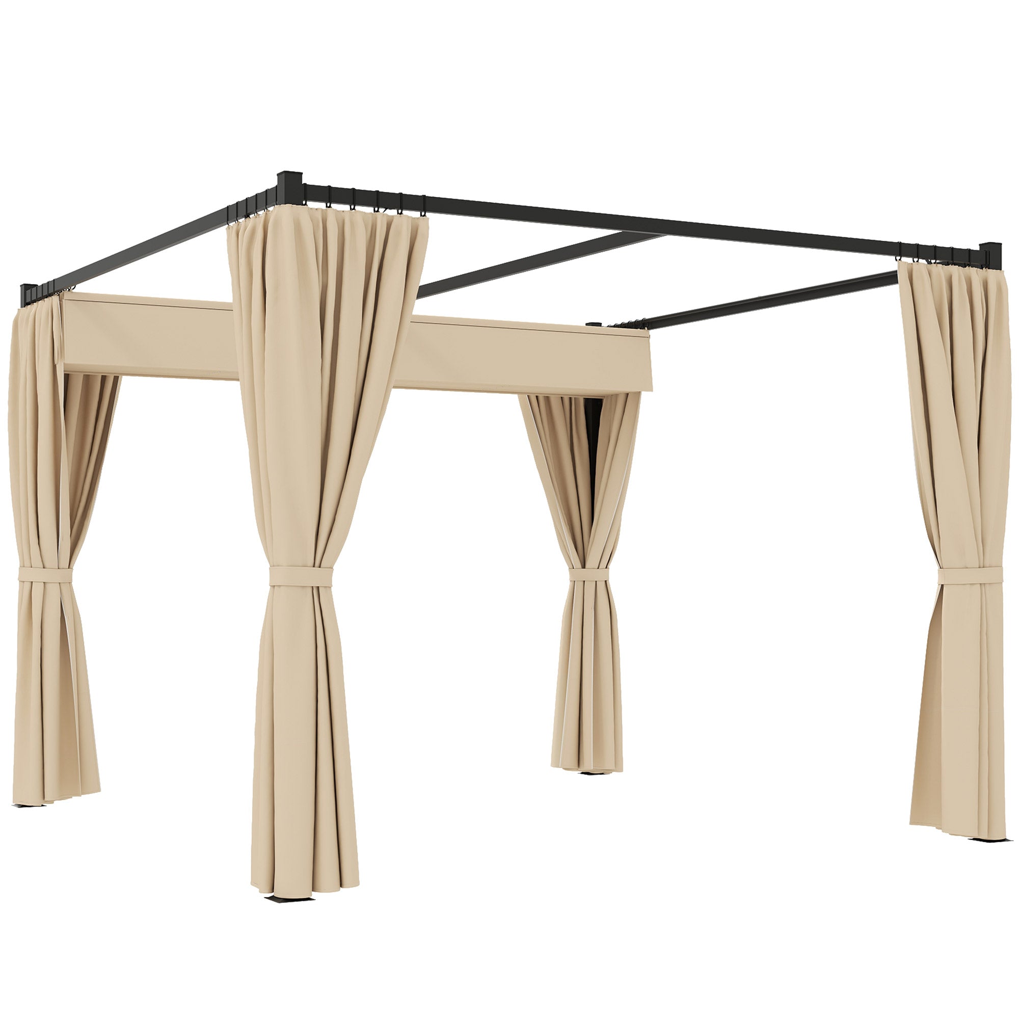Outsunny Utdragbar Takpergola Trädgårdspergola 3x3m Paviljong med Sidoväggar Vattenavvisande Polyester Tyg för Trädgård Patio Terrass Utomhus Beige