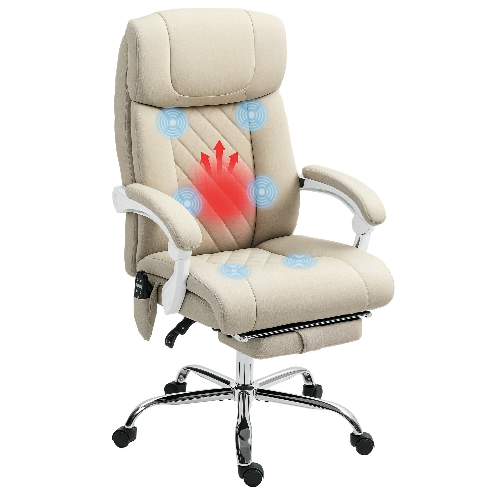 6-Point Massage Office Chair Reclining Desk Chair with Heating Function Adjustable Height Footrest High Back Remote Control for Study Beige