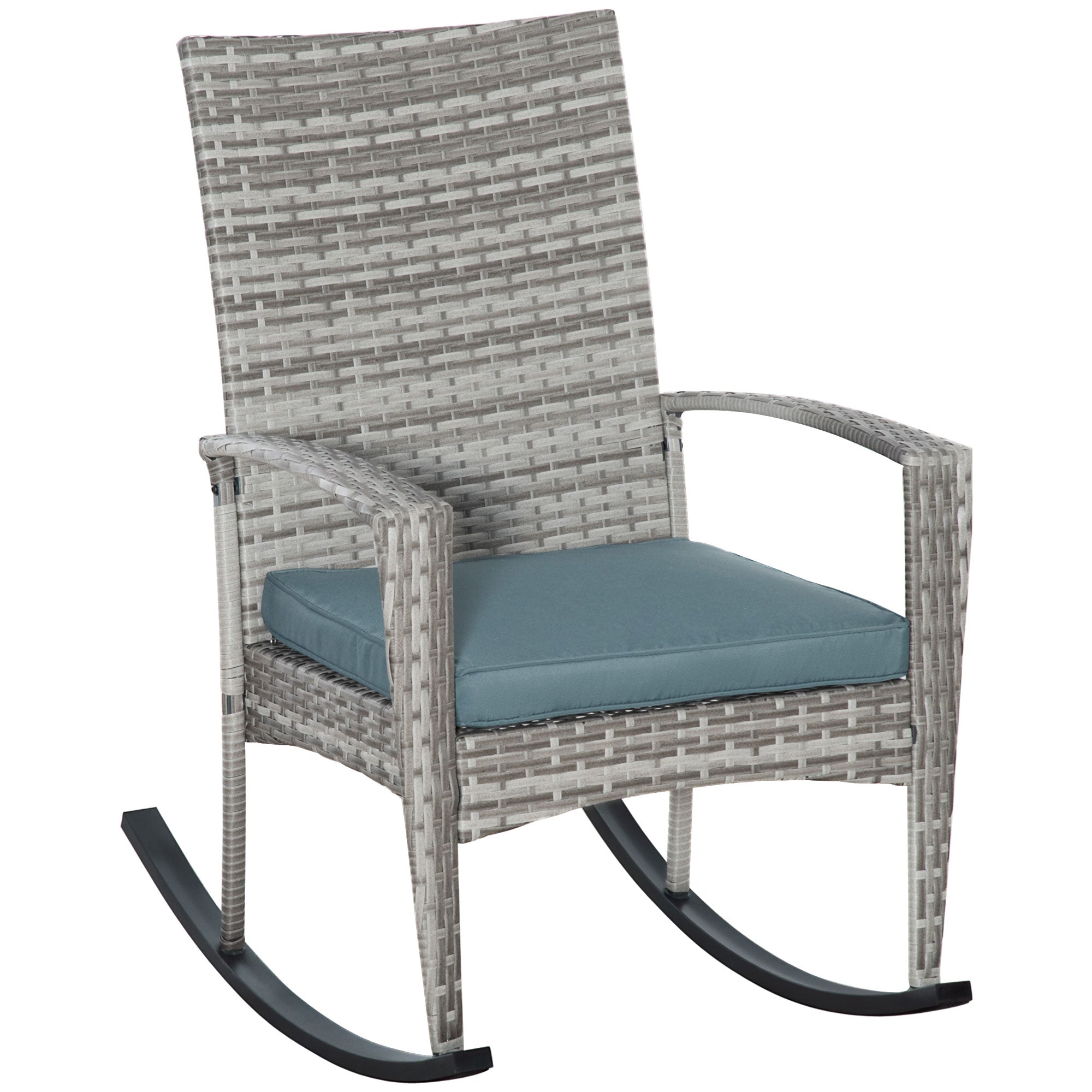 Swing Chair Rocking Chair Garden Chair with Cushion, Polyrattan+Metal, Gray, 66 x 88 x 98 cm