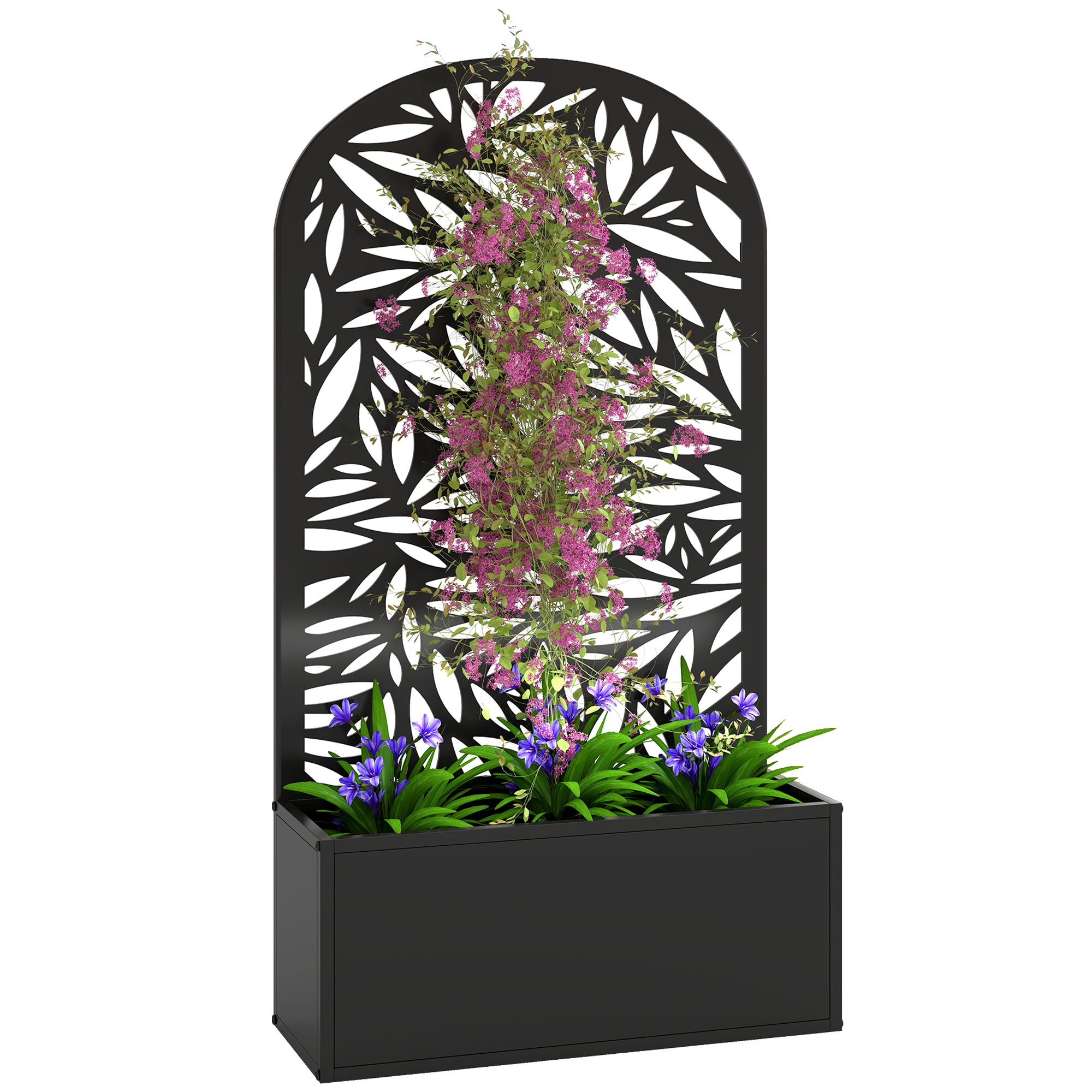 Outsunny hævet plantekasse med bladmønster-klatrestativ — metal plantekasse 61 × 23 × 113 cm til have, altan og terrasse