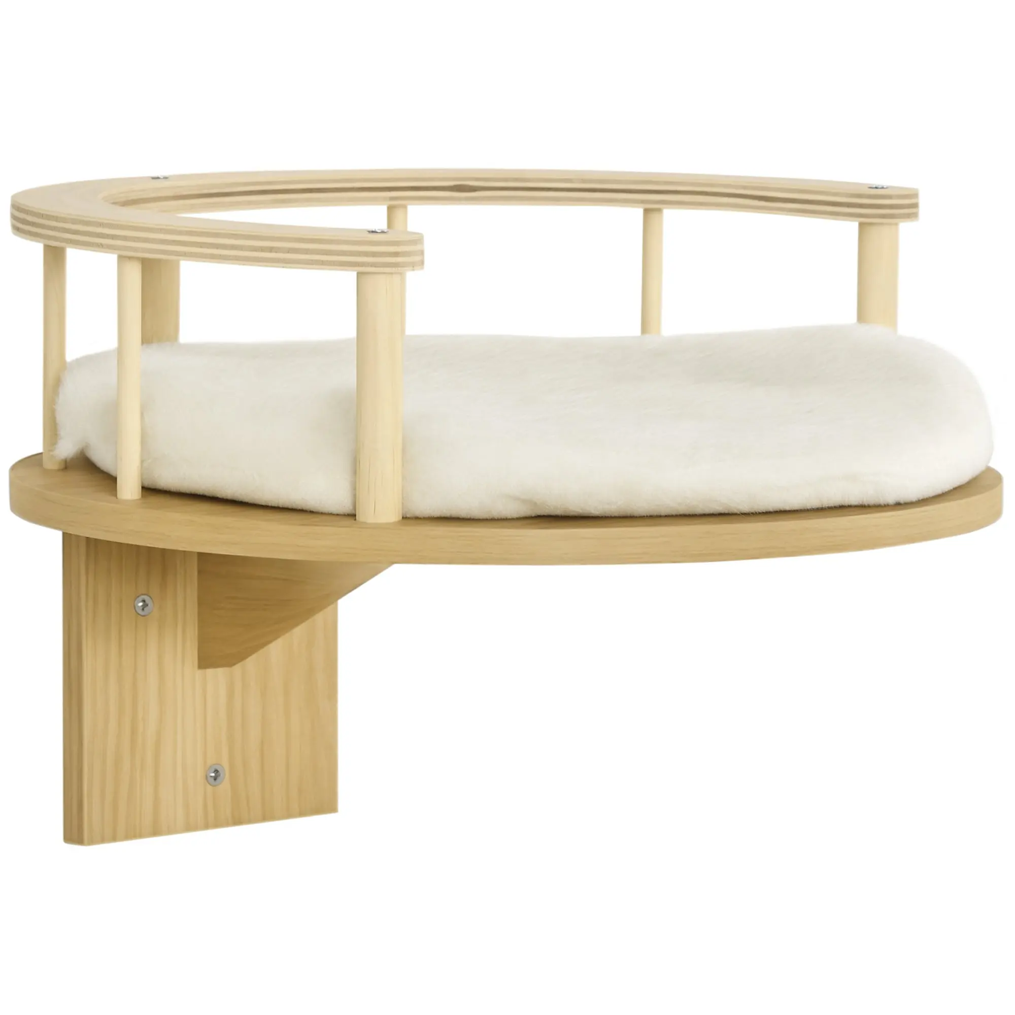 PwaHut Cat Climbing Wall with Cushion, Cat Hammock, Plush Wall Scratching Post, Cat Furniture up to 5 kg, Oak+Cream White