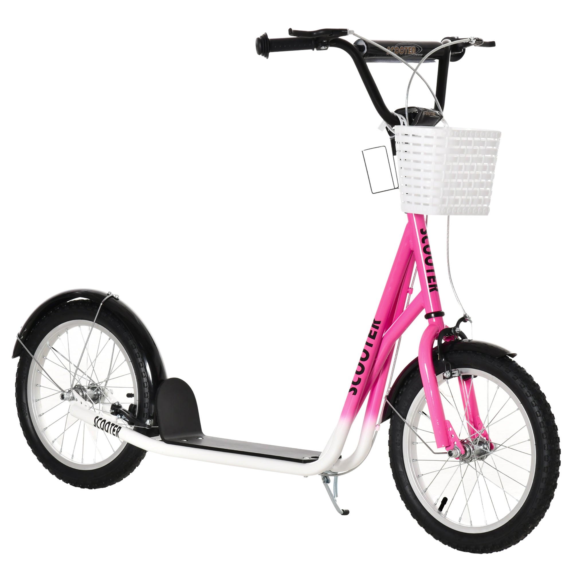 Trottinette HOMCOM pour enfants avec pneus gonflables et frein à main, trottinette de 16 pouces, hauteur réglable, idéale pour garçons et filles de 5 à 12 ans, kickboard, trottinette urbaine, couleur 