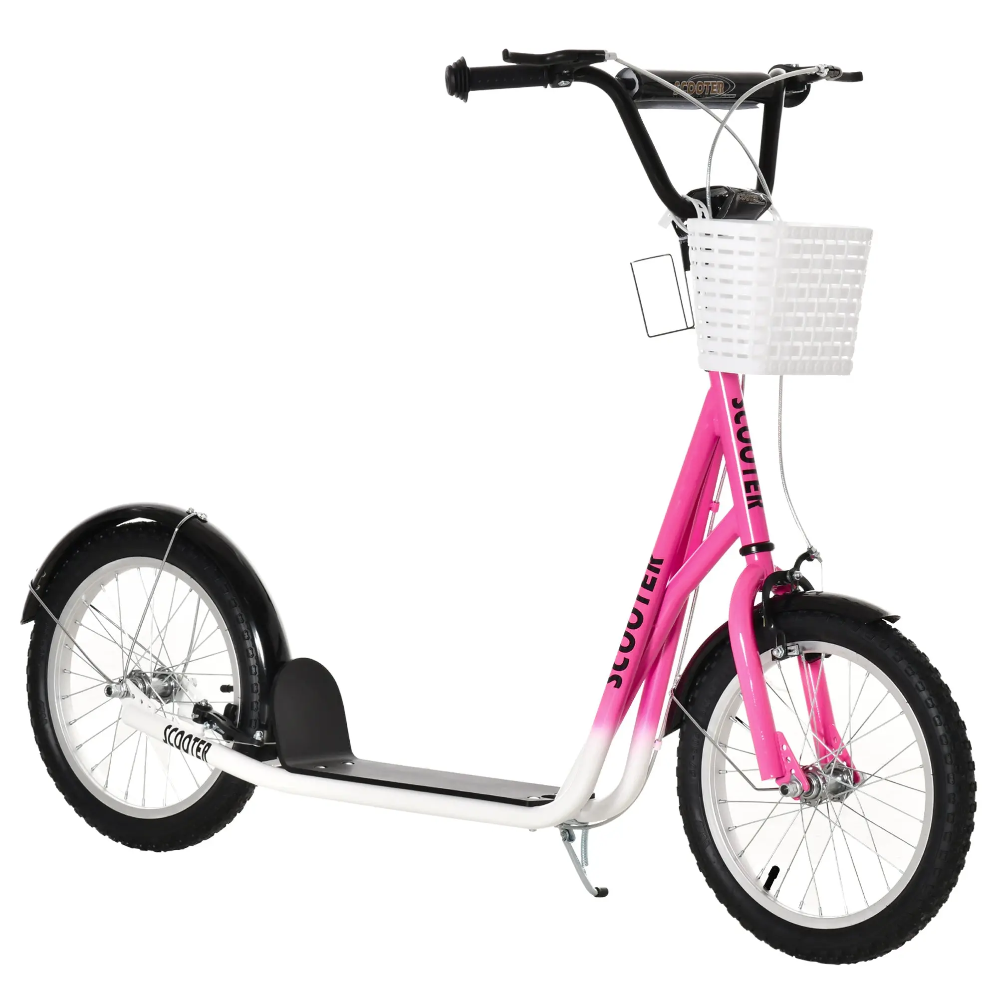 Roller Children's Scooter with Air Tires Hand Brake, 16 Inch Kick Scooter Adjustable Height Kickscooter for Boys and Girls 5-12 Years Kickboard City Scooter Kids Scooter Pink