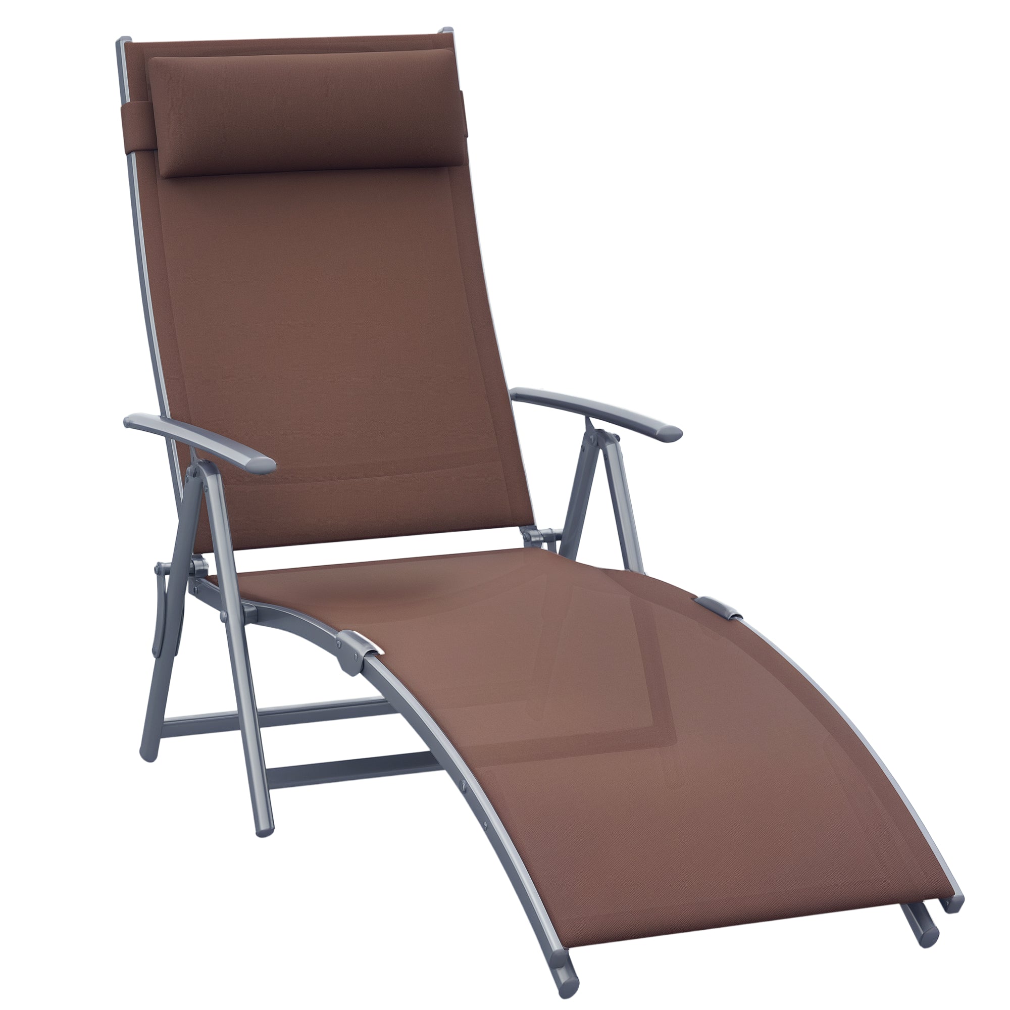 Outsunny Sammenklappelig Solseng Strandstol med Hovedstøtte, 7-Positioner Justerbart Ryglæn, Have Lounger Til Udendørs Solbade op til 165 kg Belastning, til Have Ferie Udendørs, Brun