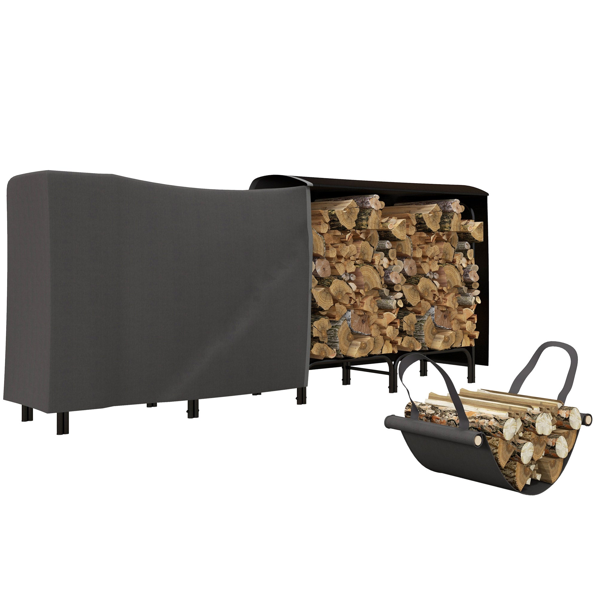 Outsunny Fém Tűzifa Tartó 240 x 36 x 99 cm Vízhatlan Borítással Külső Faállvány 200 kg Tűzifa Tárolására