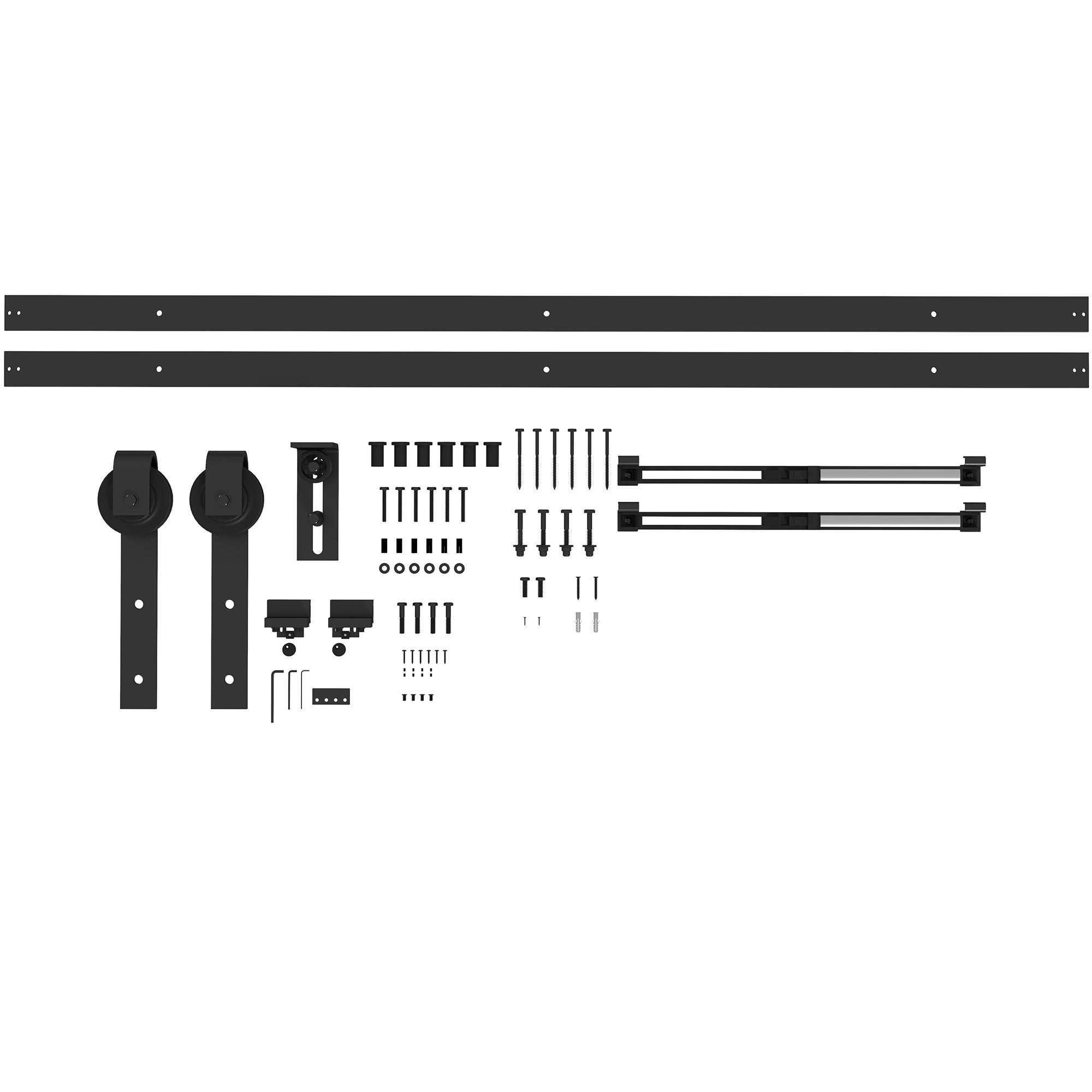 HOMCOM Sada kování pro posuvné dveře 244 cm – Kompletní set s funkcí tlumení, kolejničkami, kolečky, protišplhacími zařízeními, zarážkami dveří, vodičem na podlahu a posuvným systémem z uhlíkové oceli