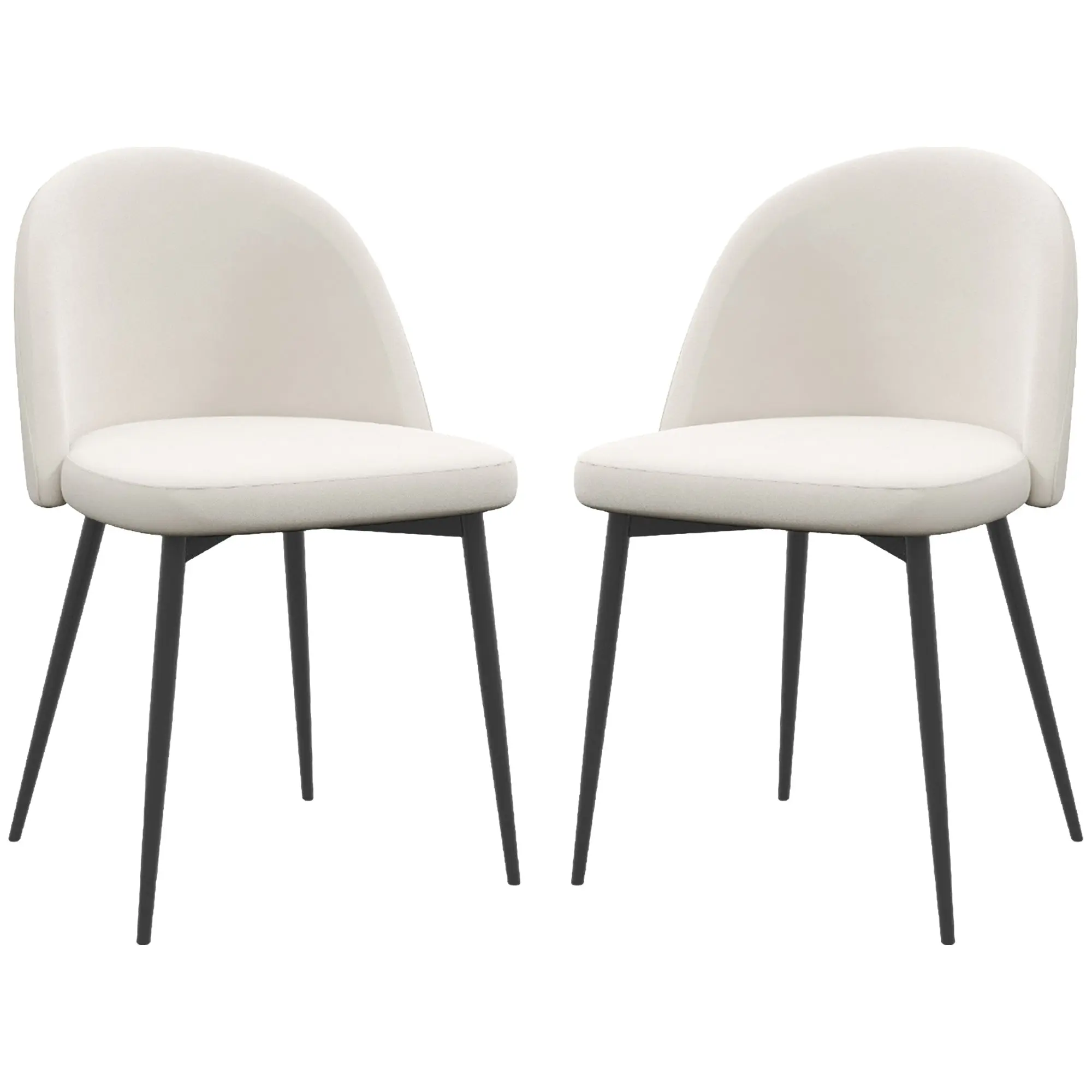 Set of 2 Dining Chairs Scandinavian Kitchen Chair Velvet Upholstered with Tapered Metal Legs, for Living Room, Dining Room, Cream
