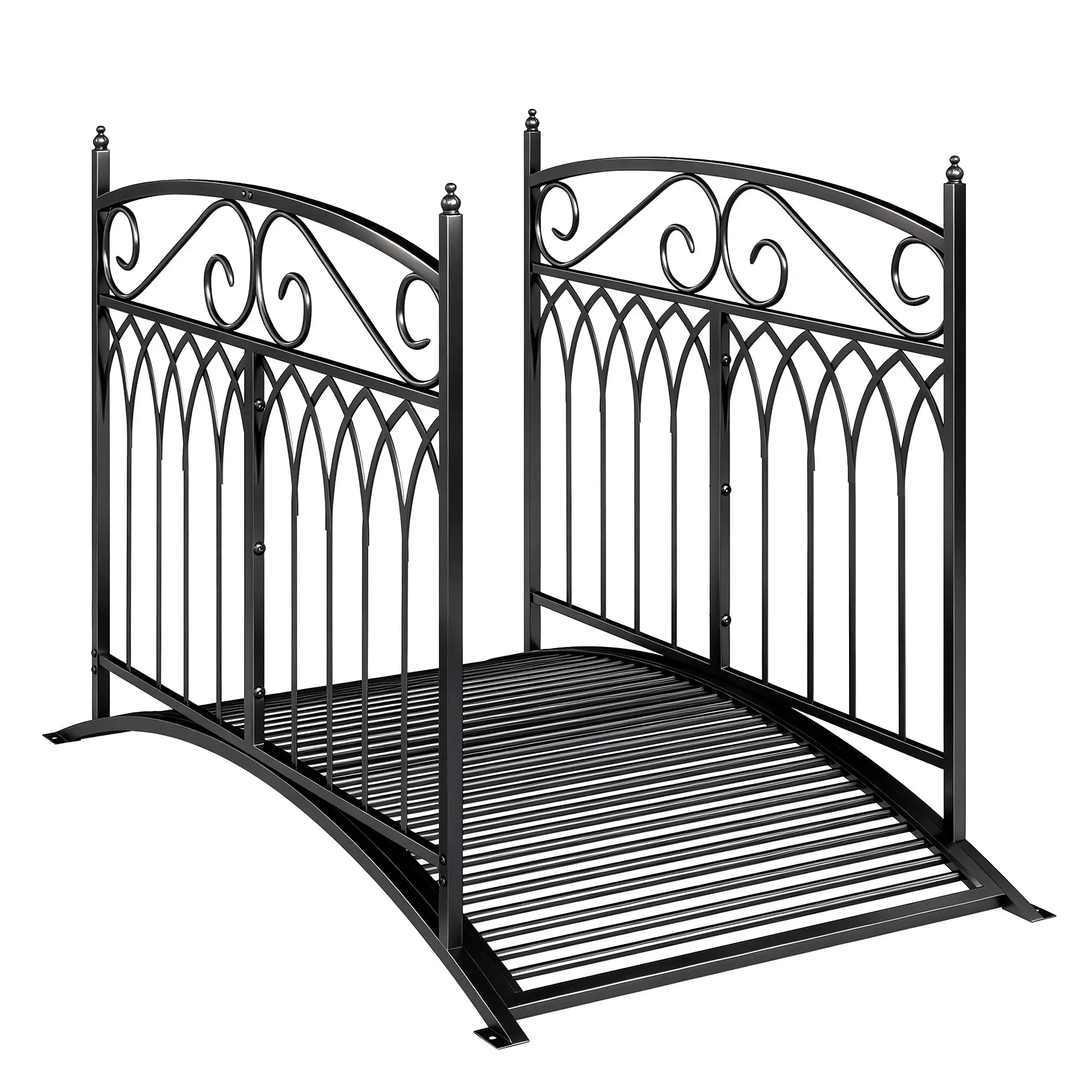 Metal Garden Bridge, 53.3 in (135.5 cm) — Antique-Style, Rust-Resistant Pond Bridge with Safety Rails