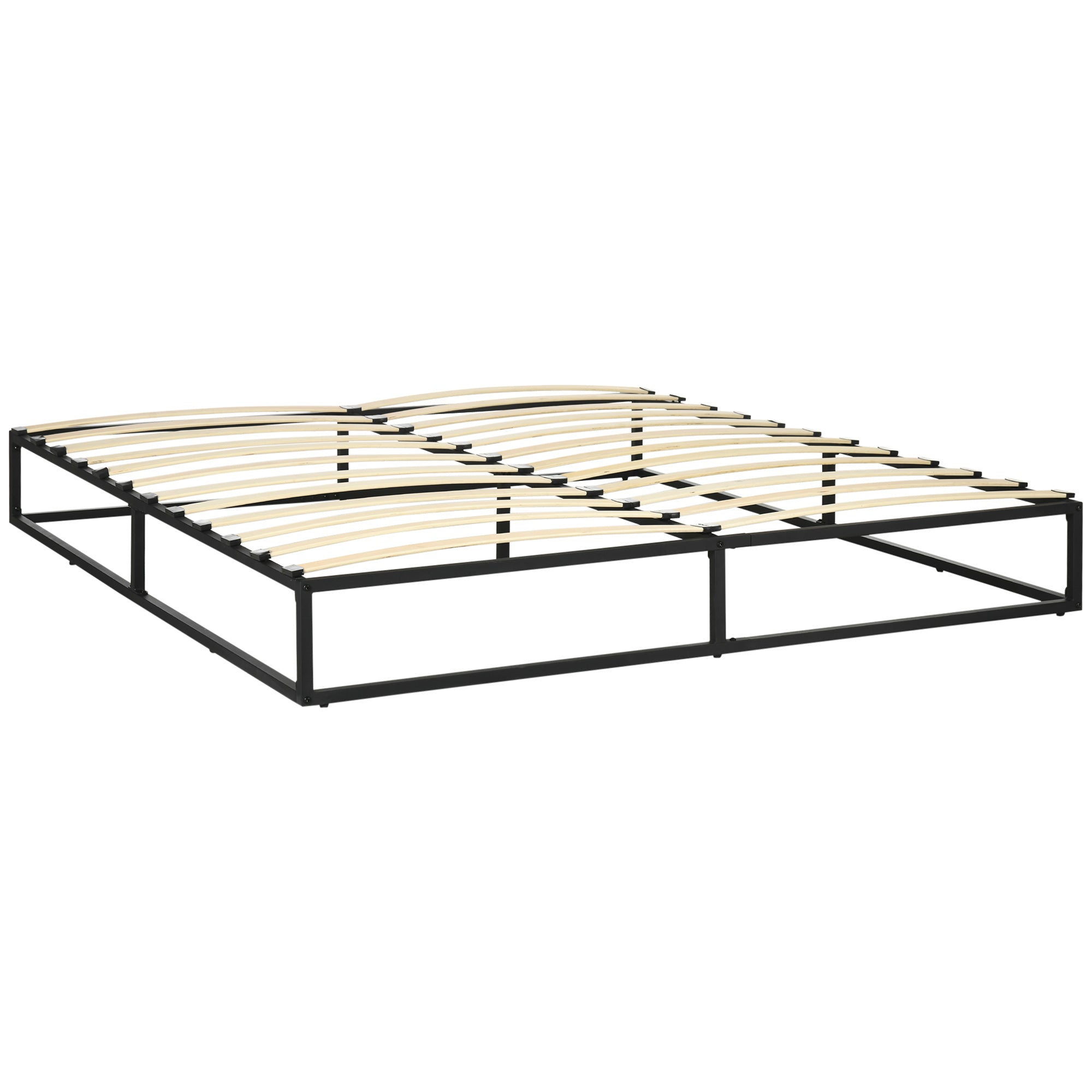 HOMCOM Stalen Bedframe 25 cm Hoog, Bedstructuur voor 180x200 cm Matras, Houten Lattenbodem voor 1-2 Personen, Modern Stijl Zwart