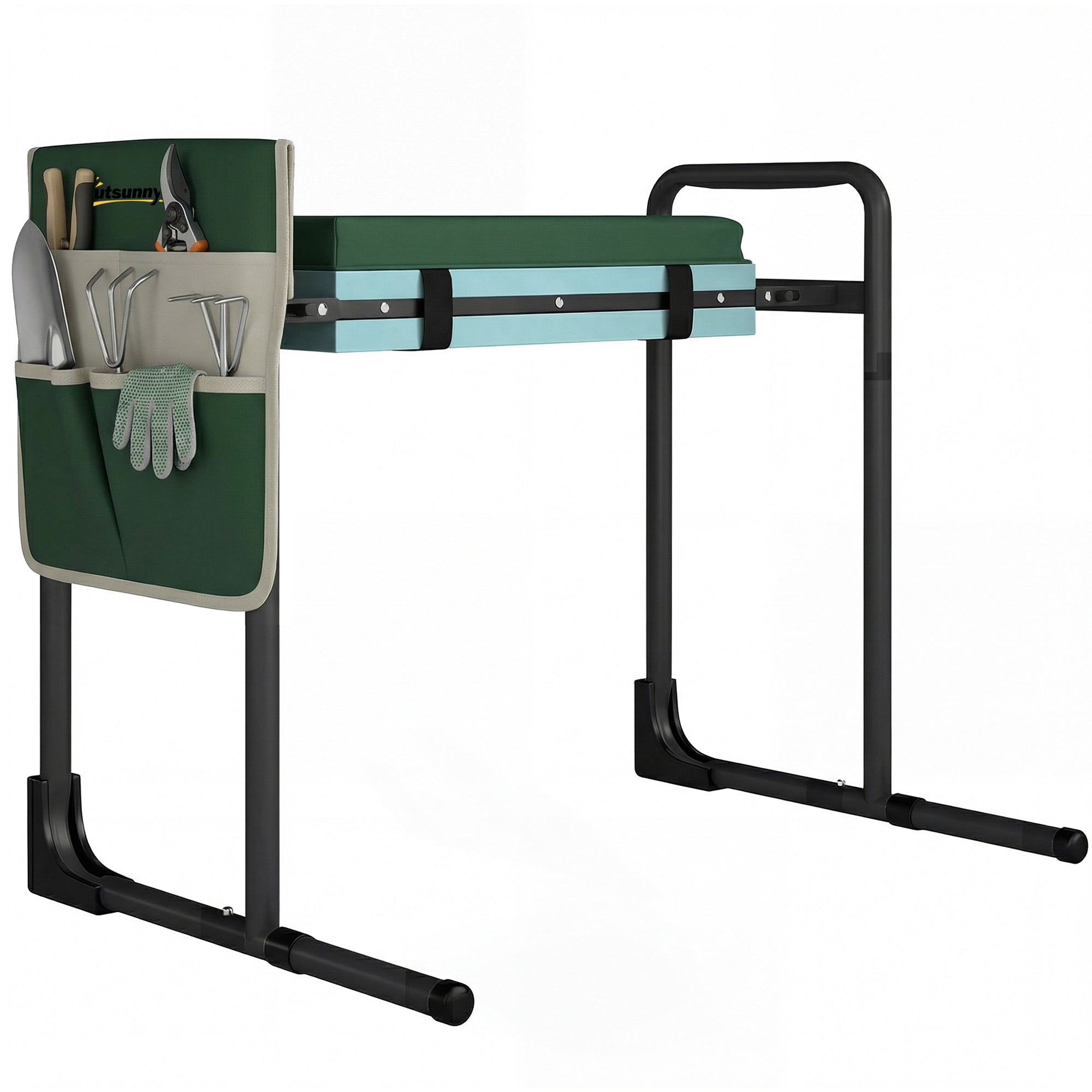 Foldable Garden Kneeler & Seat with Knee Pad, Tool Pouch and Adjustable Legs — Supports up to 150 kg (330 lb), 60.5 × 29 × 50 cm (23.8 × 11.4 × 19.7 in), Green
