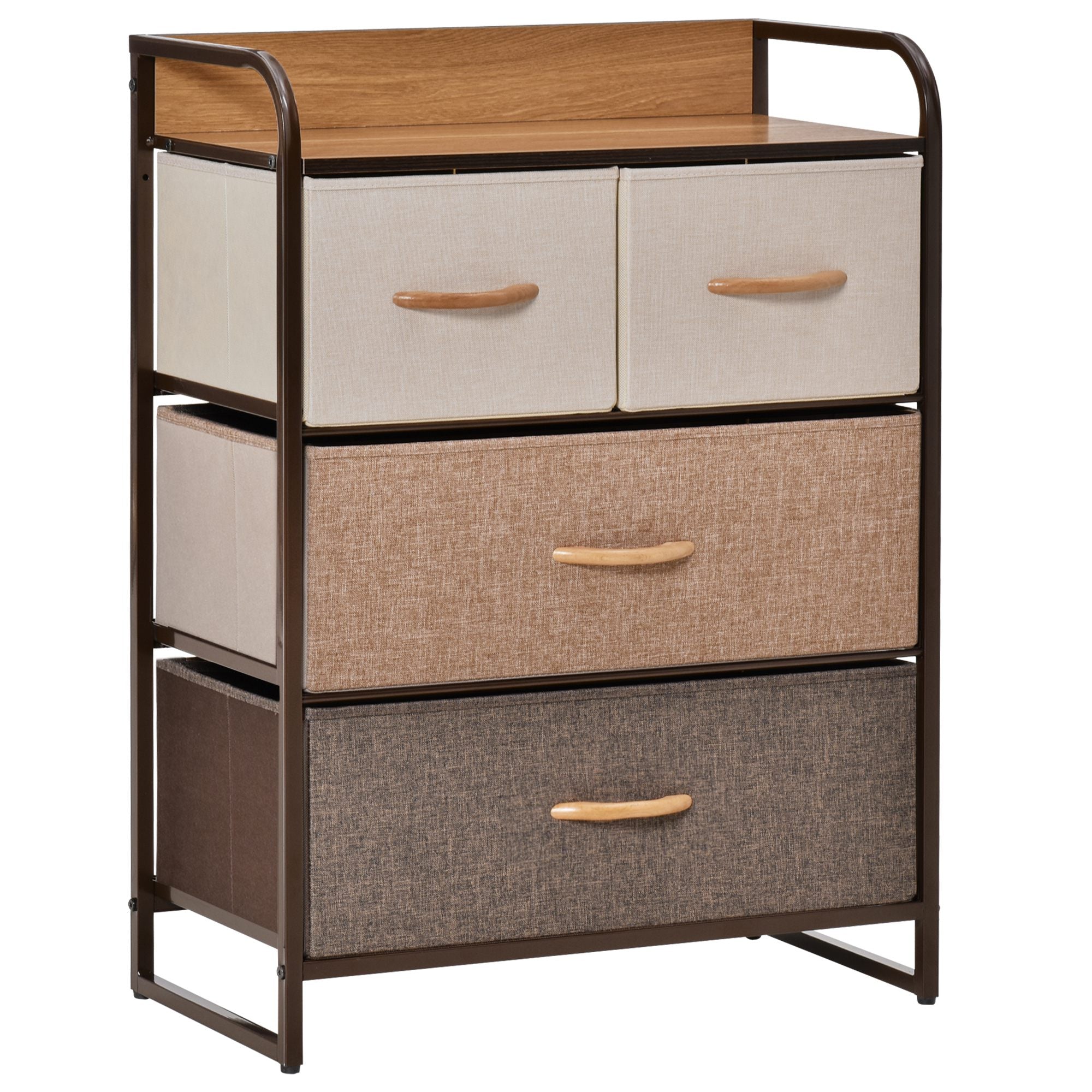 HOMCOM Commode en Tissu avec 4 Tiroirs Pliables, Plateau en Bois et Structure en Métal pour Salon 58x29x78,5 cm Multicolore
