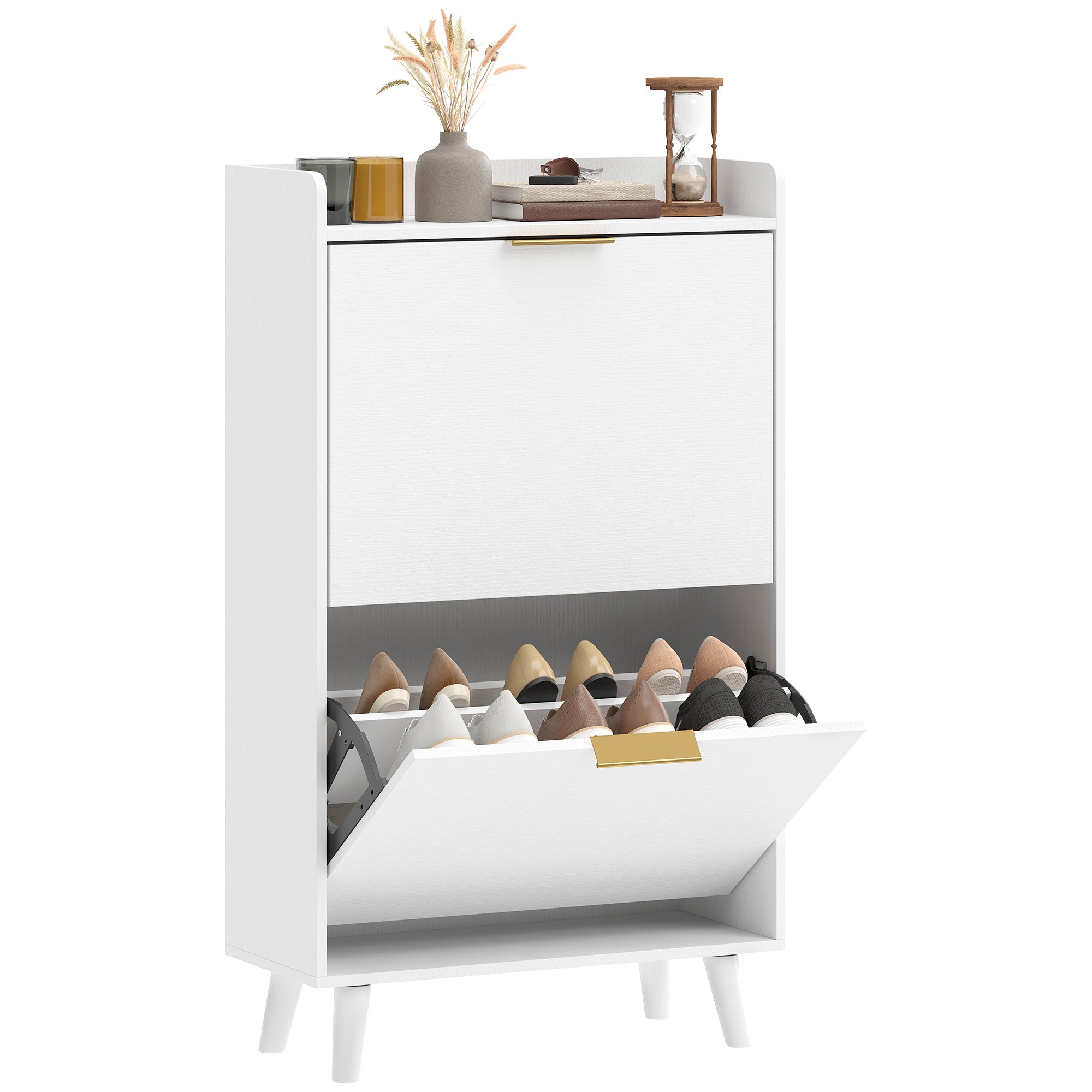 HOMCOM Shoe Cabinet for 12 Pairs – Narrow Entry Storage with 2 Tilt ...