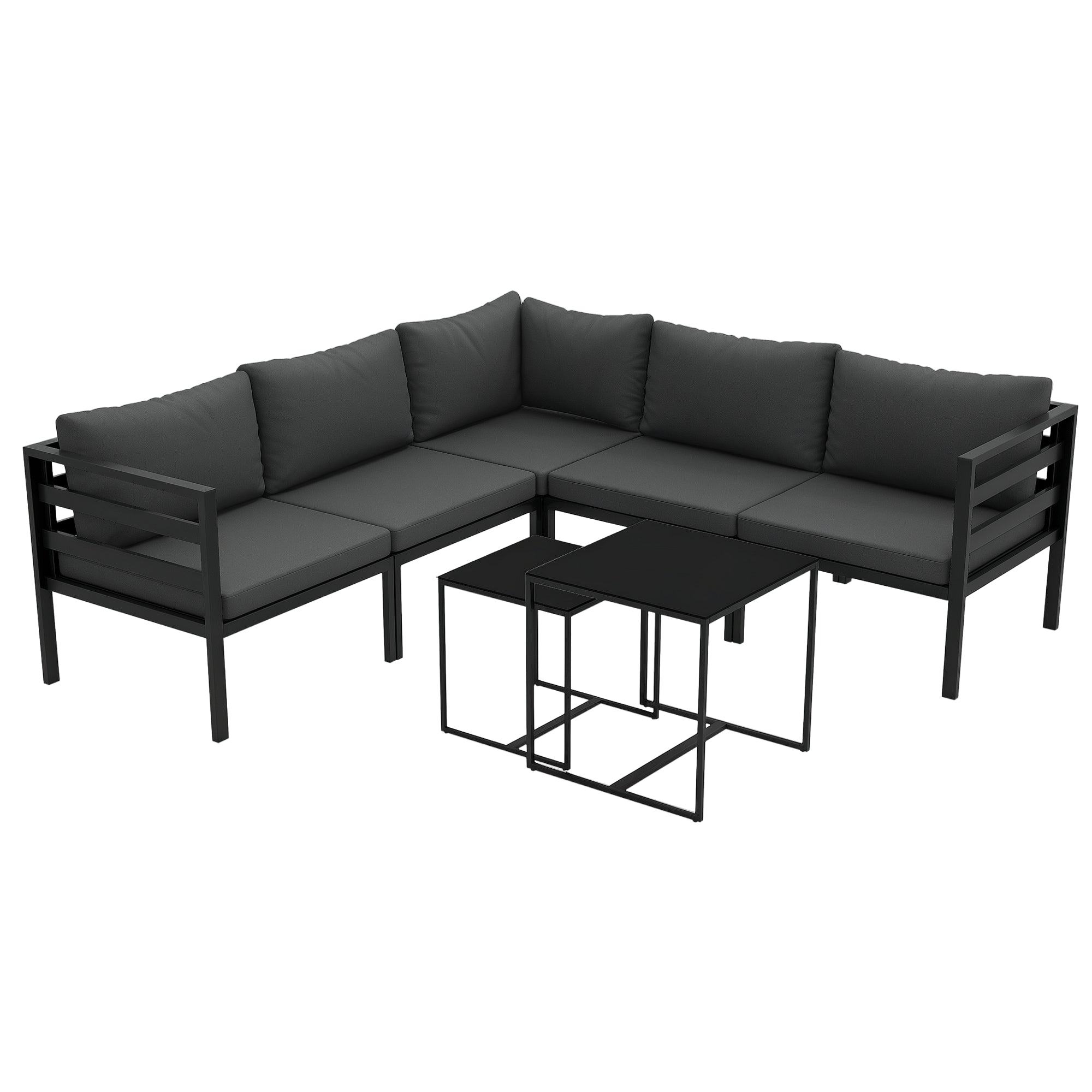 Outsunny 7-teiliges Gartenmöbel-Set: Gartenmöbel-Set mit 5 Outdoor-Sofa-Modulen mit Kissen und 2 Couchtischen für graue Terrassen