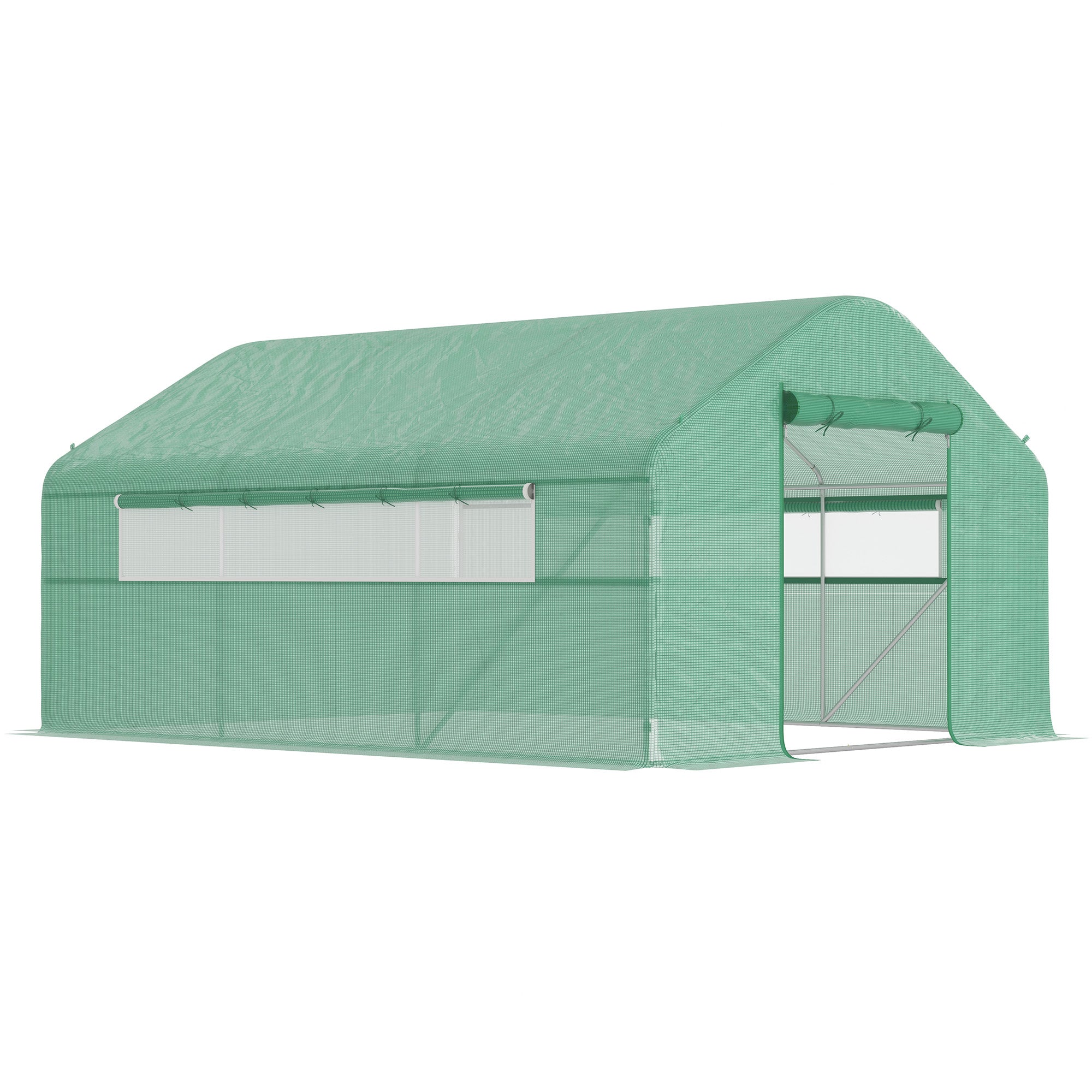 Outdoor Tunnel Greenhouse 4x3x2 m with 2 Mesh Windows Anti-UV PE Cover and 1 Roll-Up Door with Zipper Green Garden Greenhouse