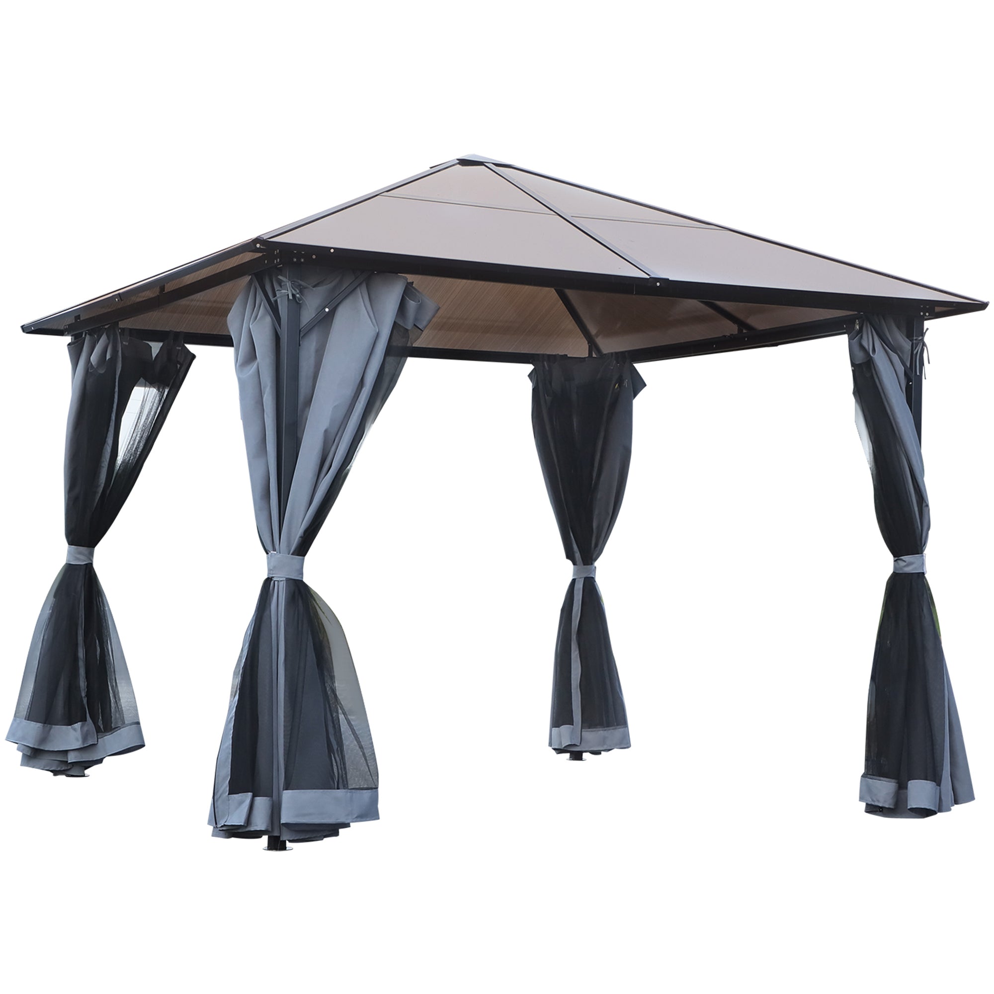 Outsunny Pavillon 3 x 3m Gartenparty-Zelt mit Seitenteilen, PC-Dach, Aluminium, Dunkelgrau