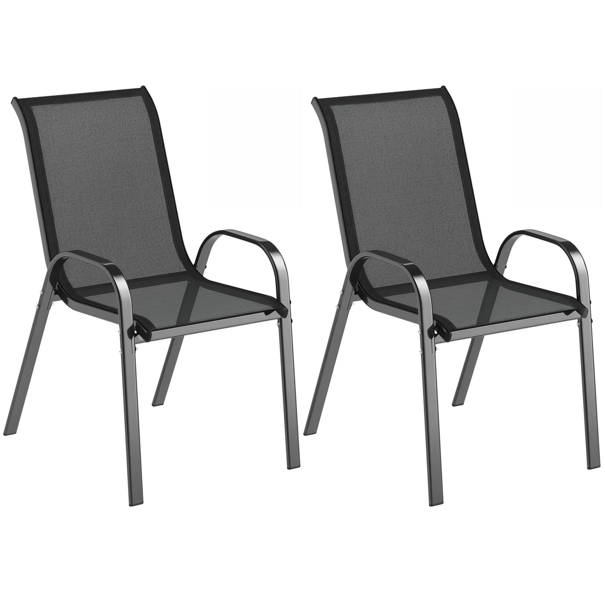 Outsunny 2er-Set stapelbare Gartenstühle – atmungsaktives Mesh, hohe Rückenlehne, pulverbeschichteter Stahl, schwarz