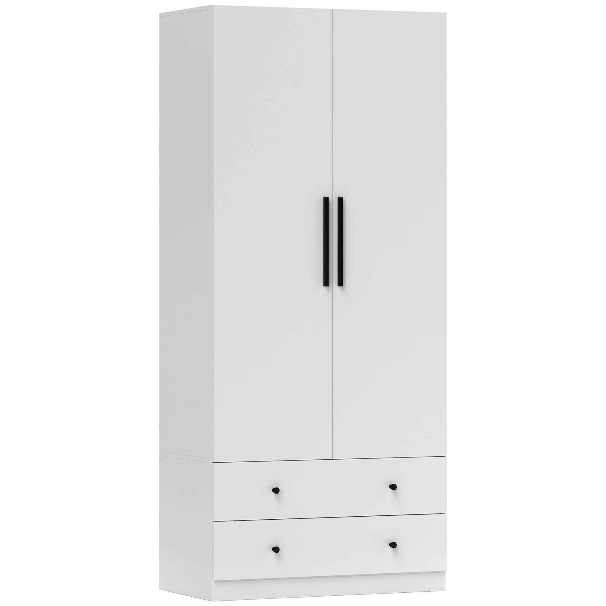 HOMCOM Mehrzweck-Schrank mit 2 Türen und tiefem Innenraumdesign, Kleiderstange und 2 Schubladen für das Schlafzimmer 79 x 43 x 180 cm Weiß