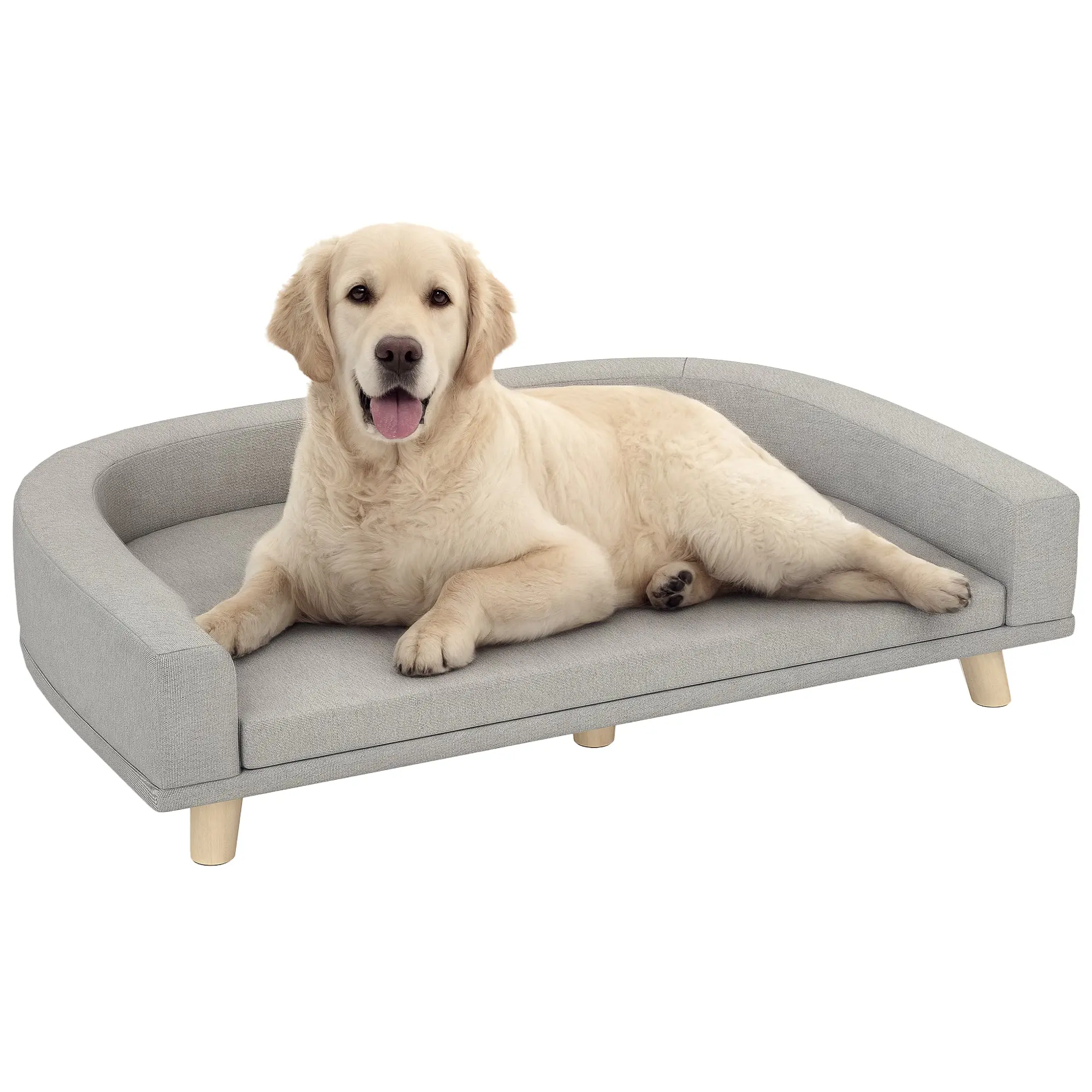 Dog Sofa, Dog Bed, Dog Couch with Elevated Design, Pet Sofa with Cushion, Dog Armchair with Wooden Legs, Cat Sofa for Large Dogs, 98 x 67 x 25 cm, Gray
