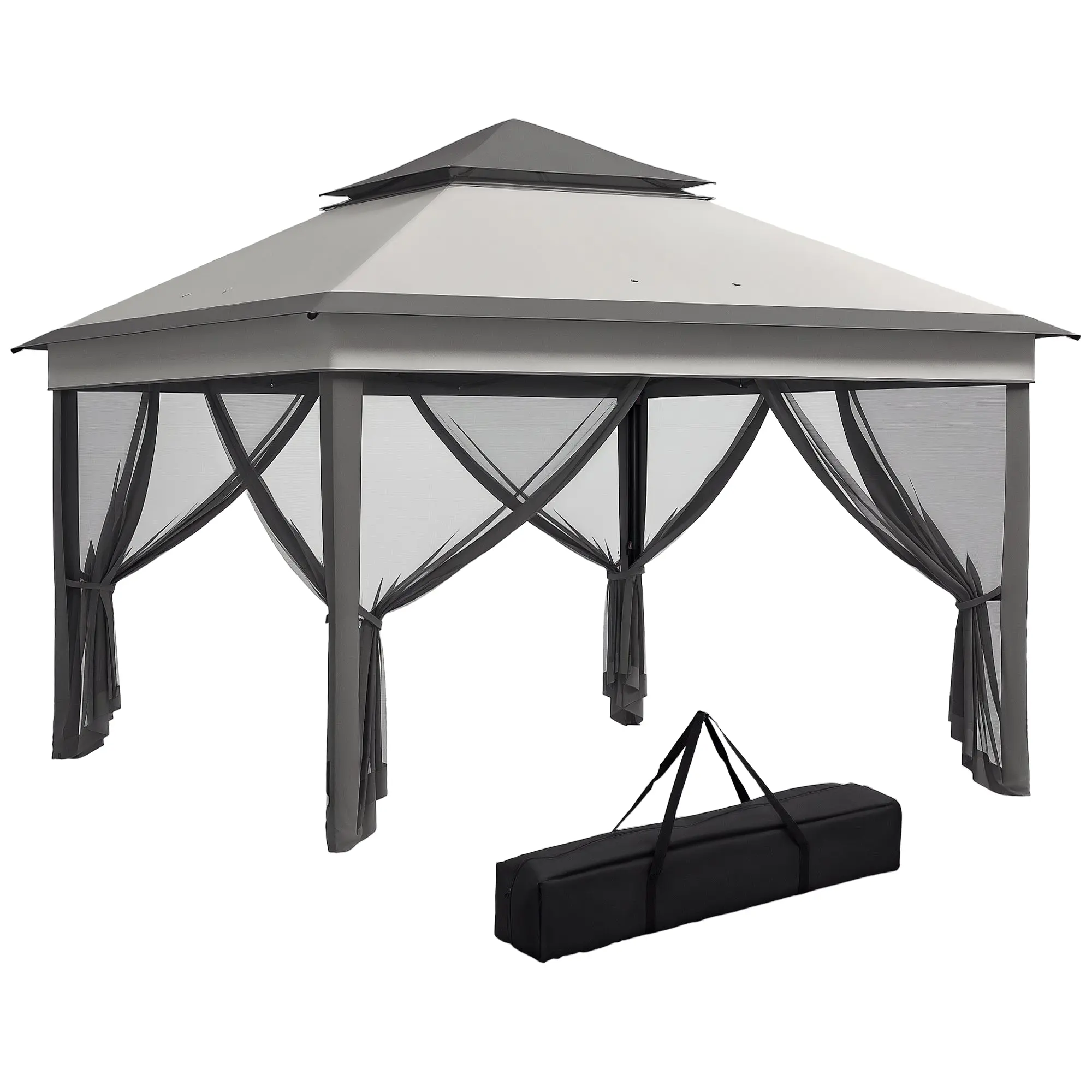 Pop Up Gazebo 3x3m with Mosquito Netting, Folding Garden Gazebo with Sides, Double Roof Ventilation, Adjustable Height Outdoor Canopy Tent with Carry Bag UV30+