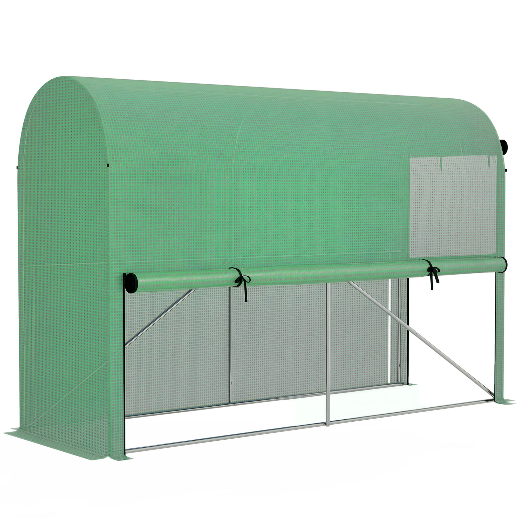 Garden Greenhouse PE, balcony greenhouse, reinforced 140 g/m? tarpaulin, steel frame, roll-up zip door, for vegetables plants flowers, indoor and outdoor, 300 x 100 x 200 cm, green