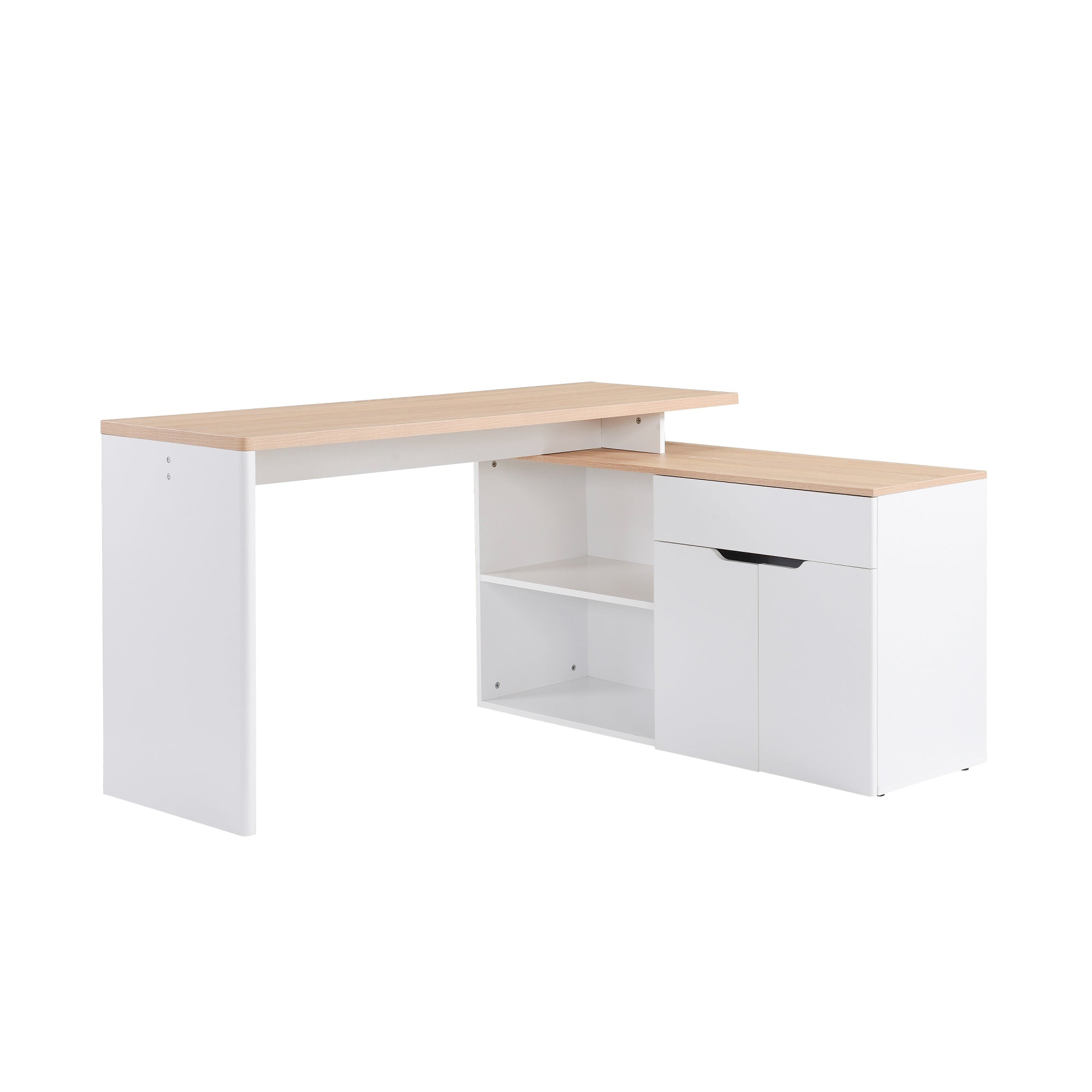 HOMCOM Wit Licht Houten Computer Bureau met Modulaire Multi-Opberging Dubbele Niche + Lade en Kast