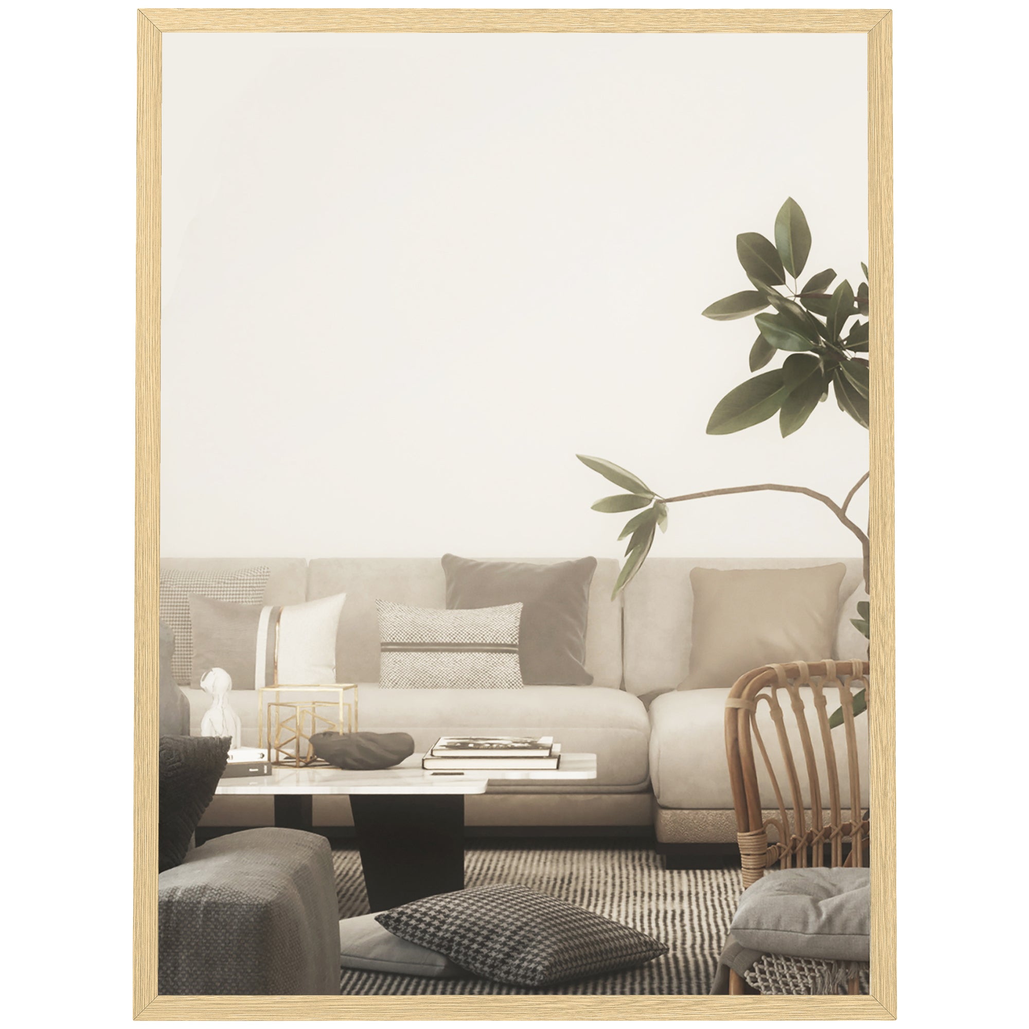 HOMCOM obdĺžnikové nástenné zrkadlo 60 × 80 cm – rám z prírodného dreva