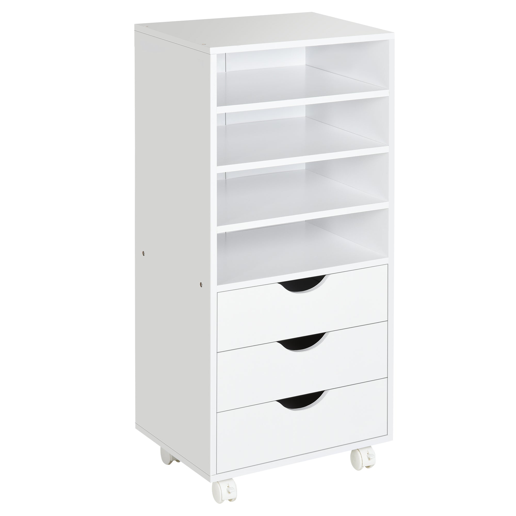 Vinsetto Kontorskuffeenhed med 3 Skuffer og 4 Åbne Hylder - Kontorskuffe med Hjul til Kontor/Studie 38x40x86,8 cm Hvid
