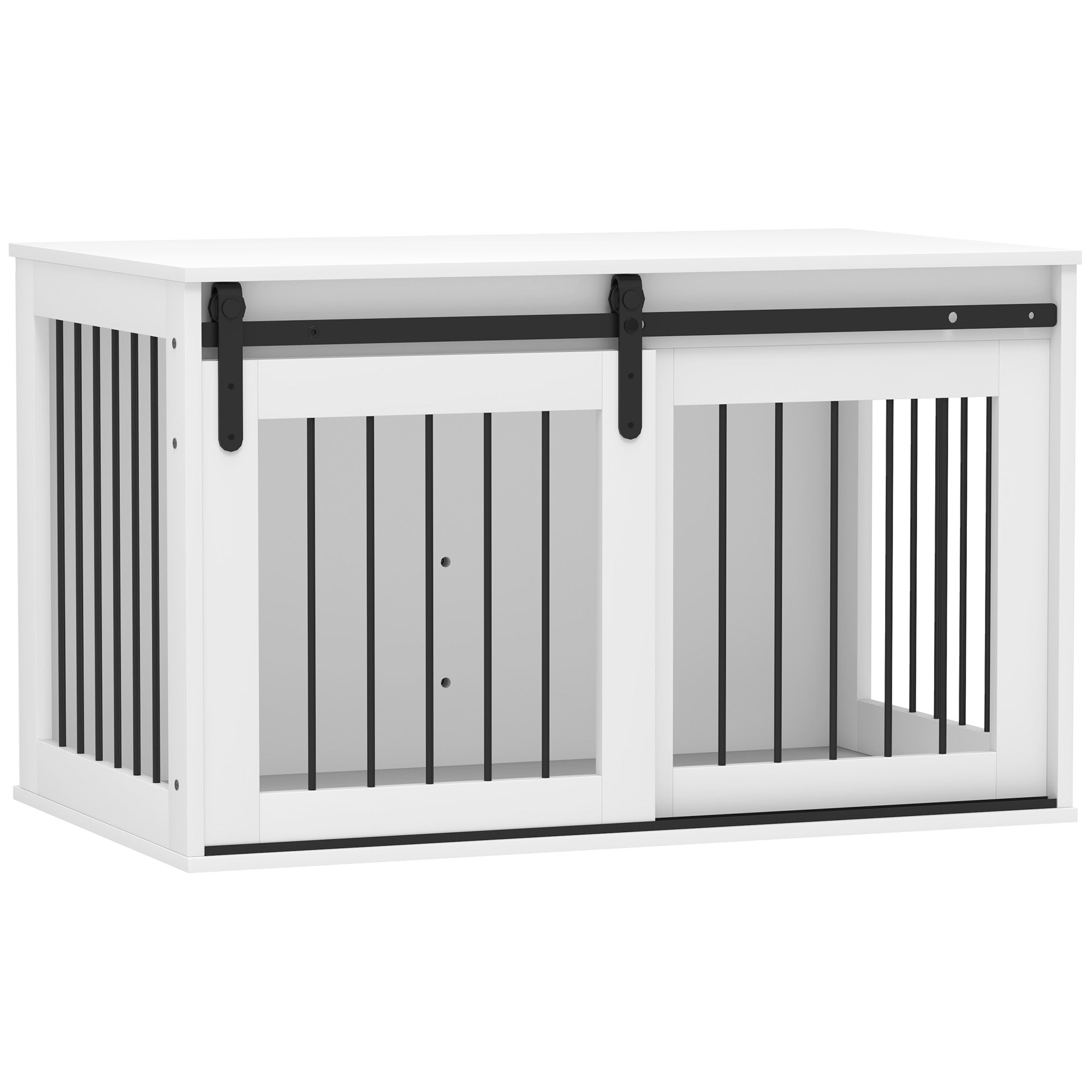 Dog Crate Furniture for Large Dogs, Indoor Dog Kennel with Lockable Sliding Doors, Metal Bar Pet Cage, Side Table Top, Ventilated Dog House, White, 98 x 58 x 61 cm